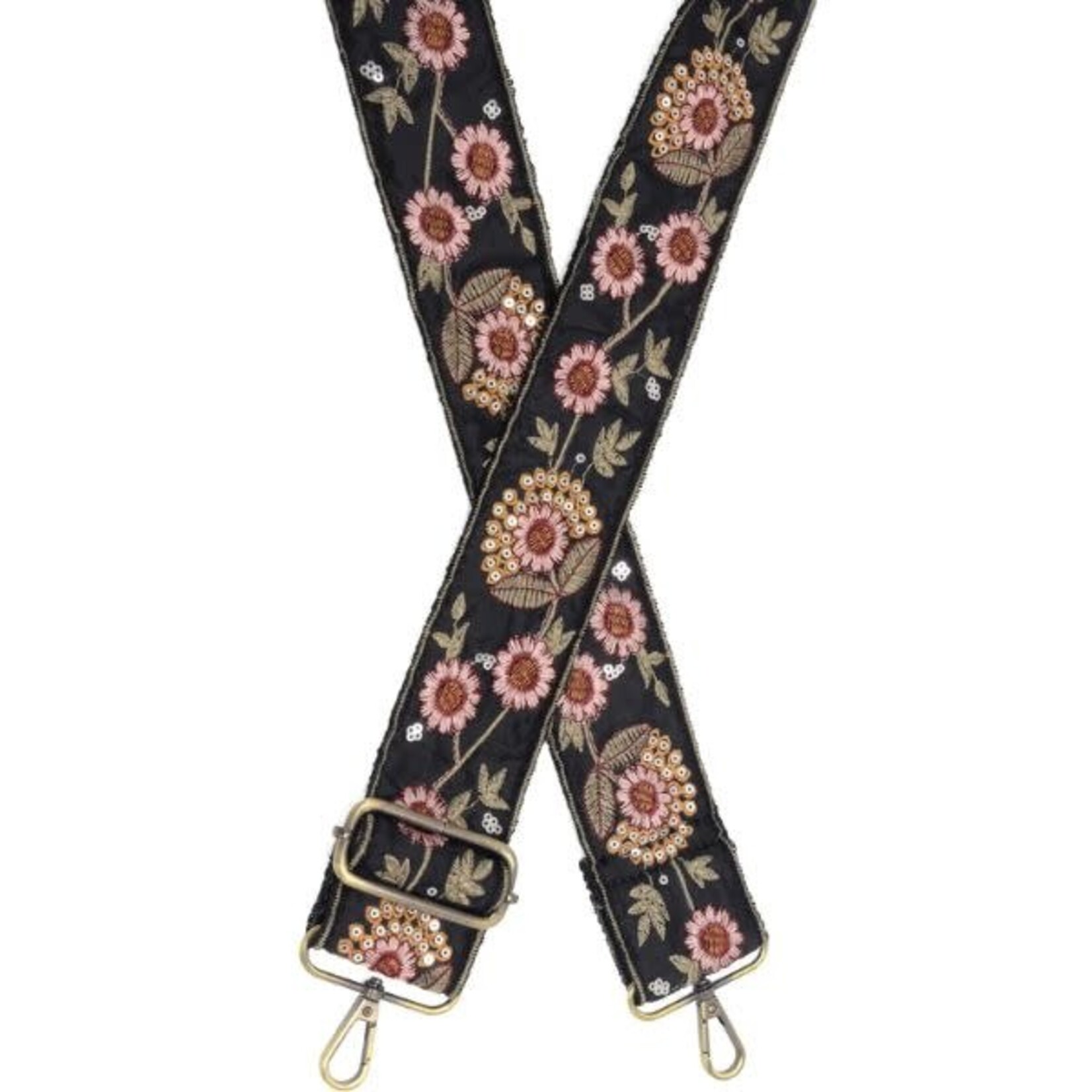 Joy Susan Ornate Floral + Sequin Guitar Strap, Black