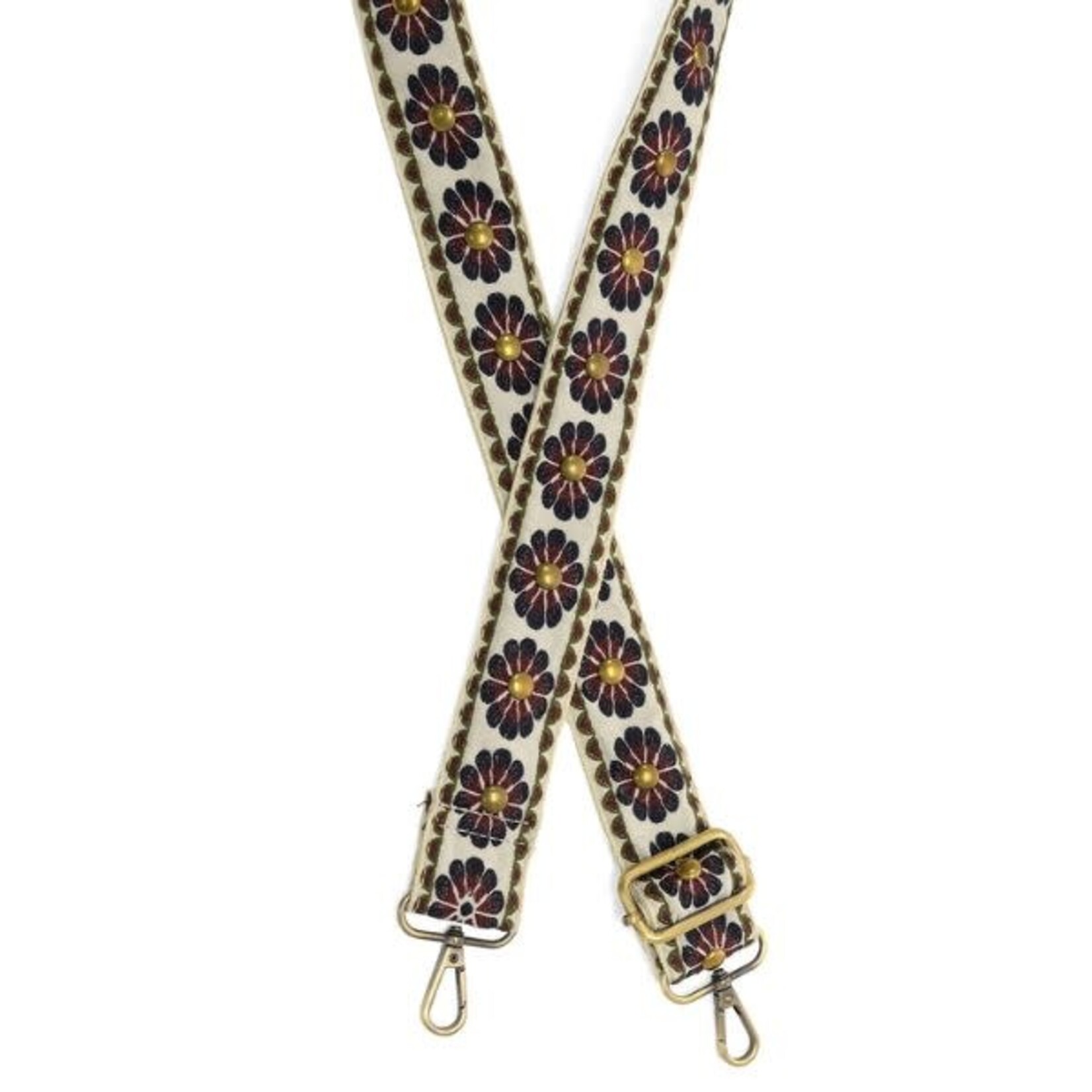 Joy Susan Studded Daisy Embroidered Guitar Strap, Burgandy
