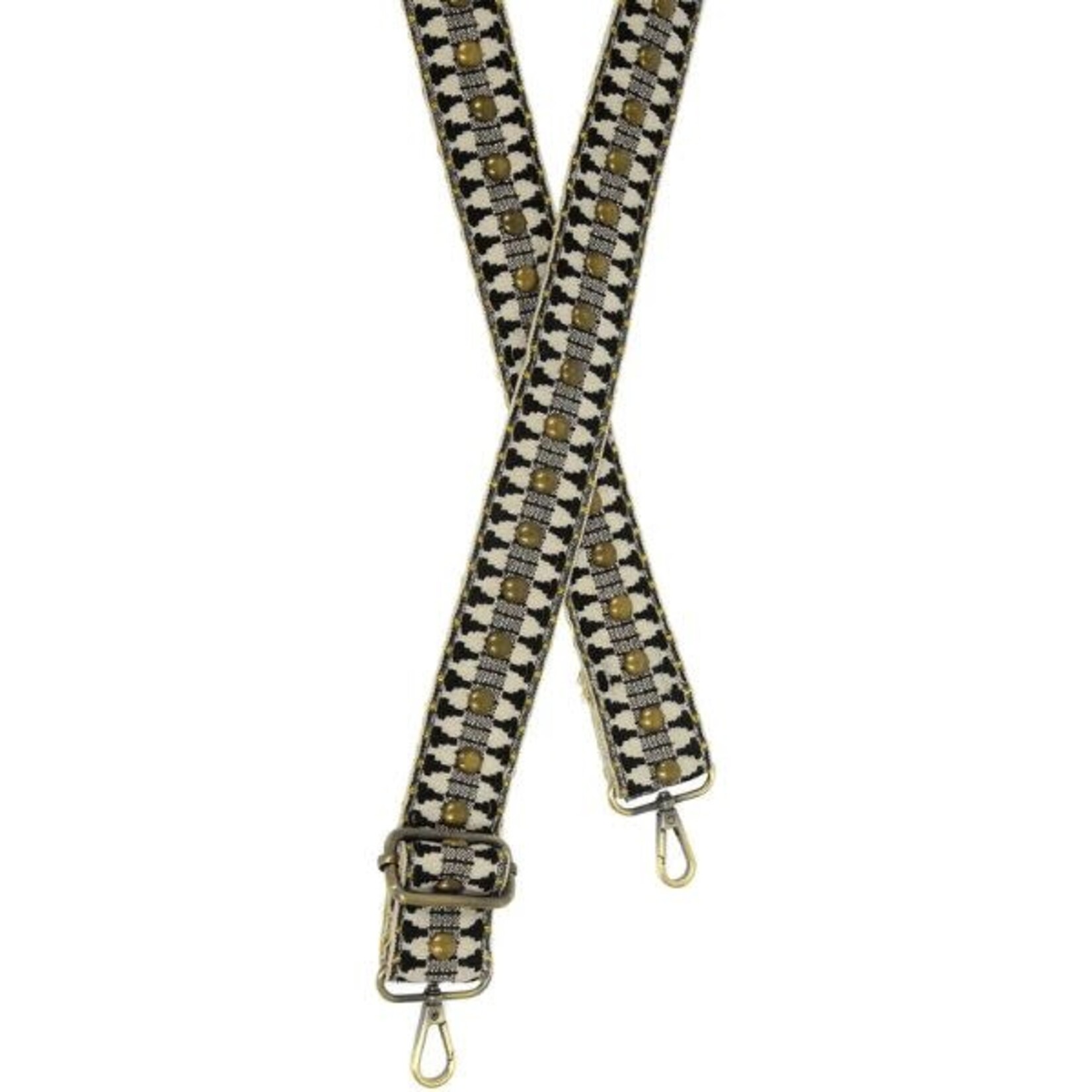 Joy Susan Studded Daisy Embroidered Guitar Strap, Black