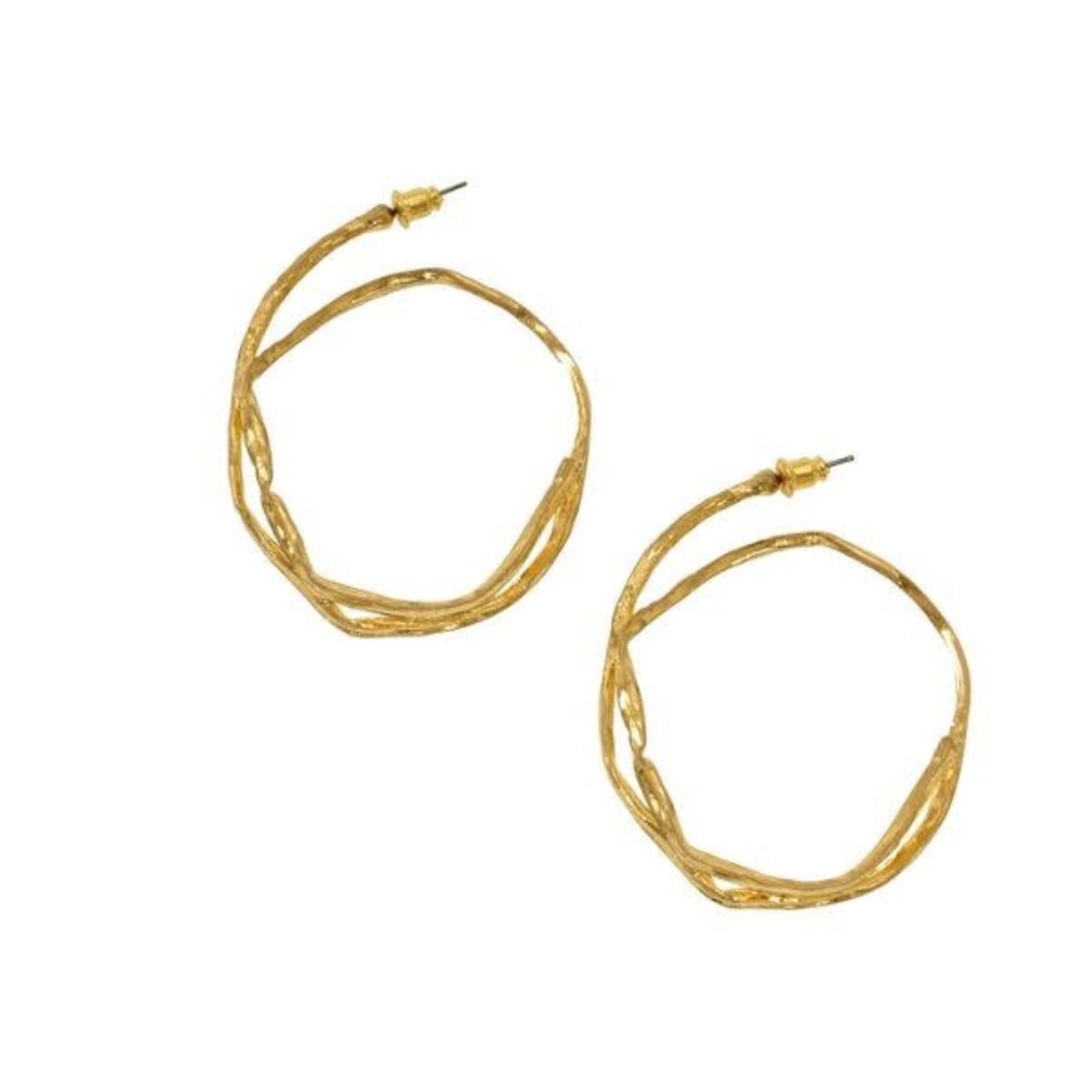 Joy Susan Hammered Double Hoop Post Earrings, Gold