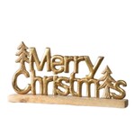 Merry Christmas Tabletop Sign, Wood and Gold, 11 in.