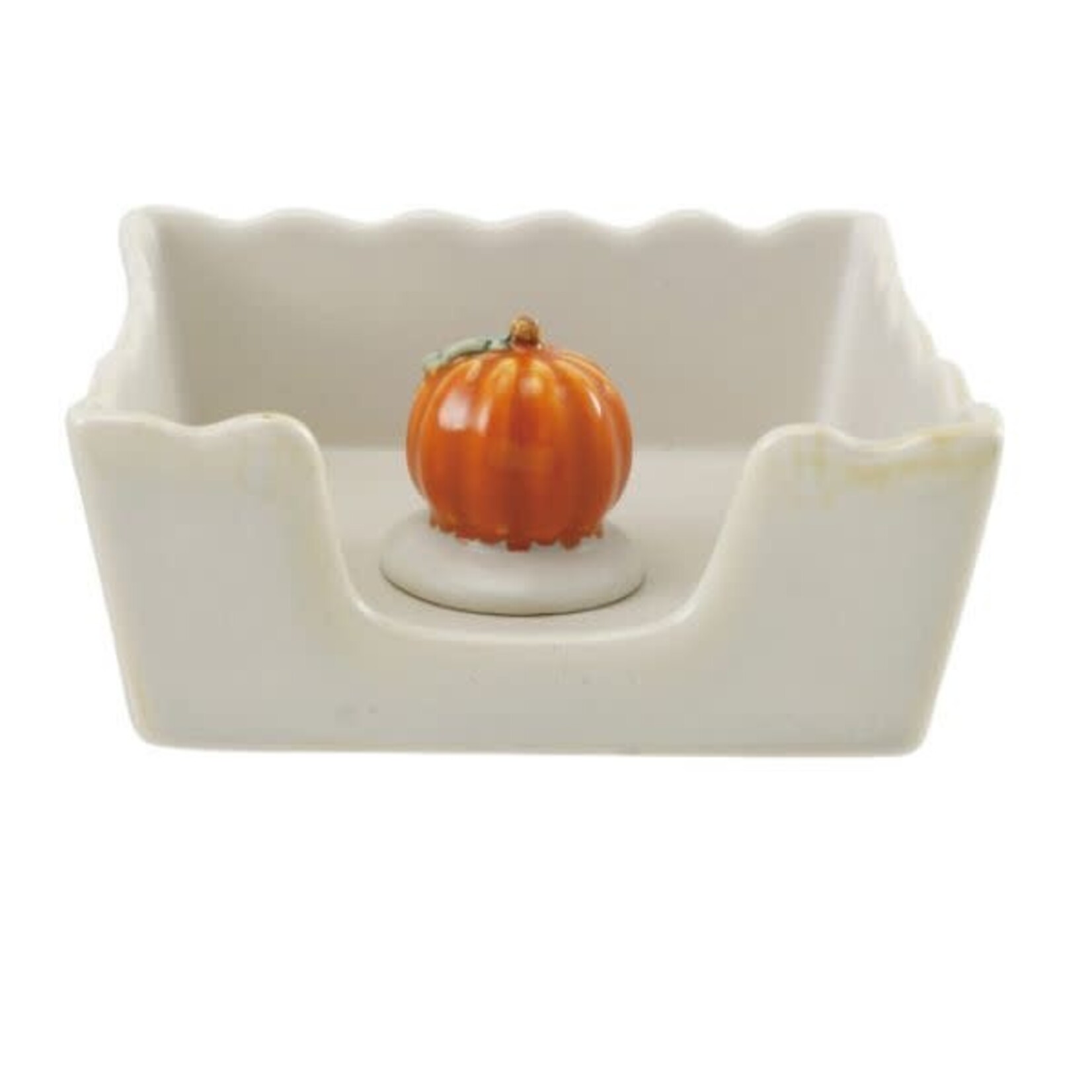 Scalloped Cocktail Napkin Holder with Pumpkin Weight, 5.75 in.