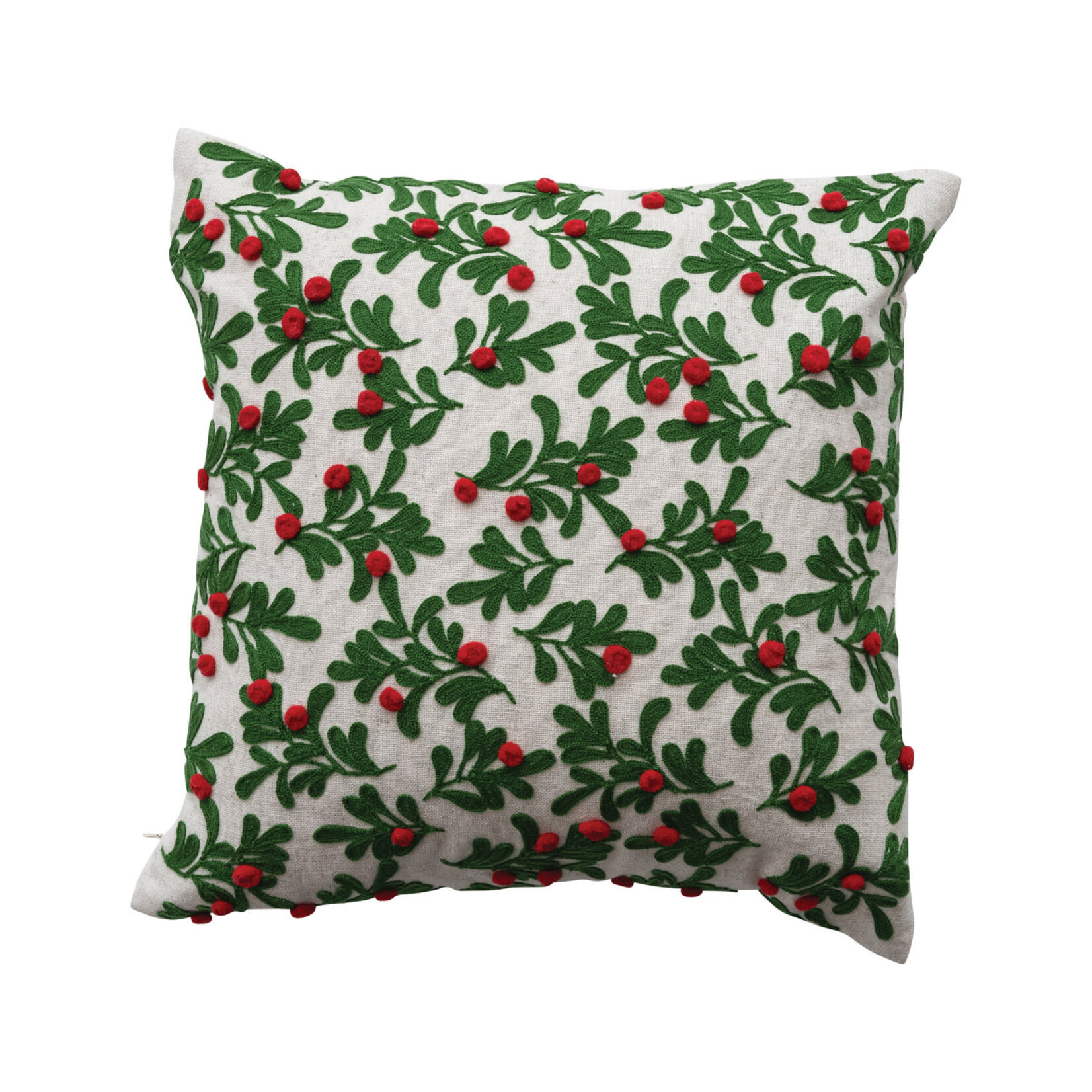 Embroidered Mistletoe Pattern Pillow, 16"