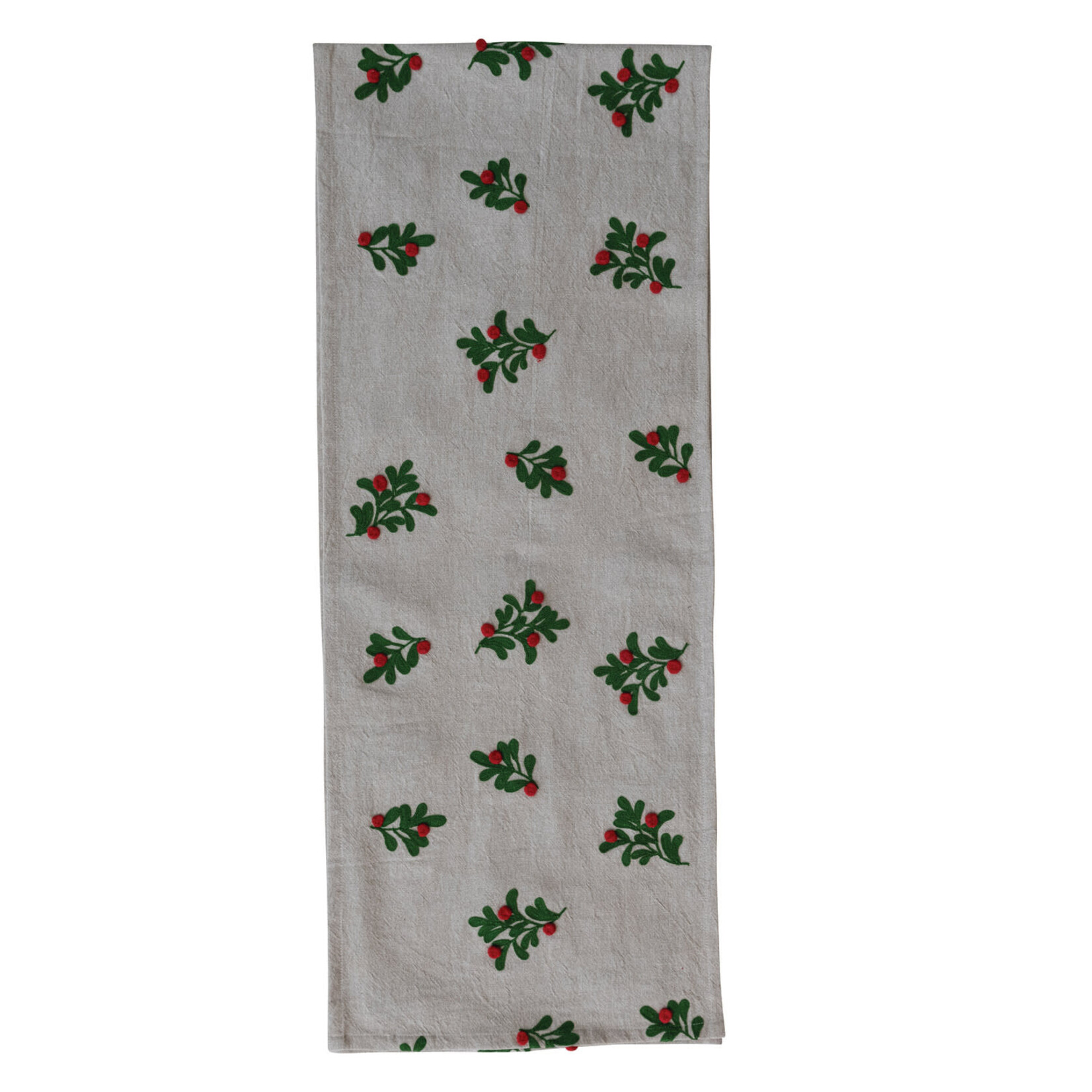 Embroidered Mistletoe Pattern Table Runner, 72"