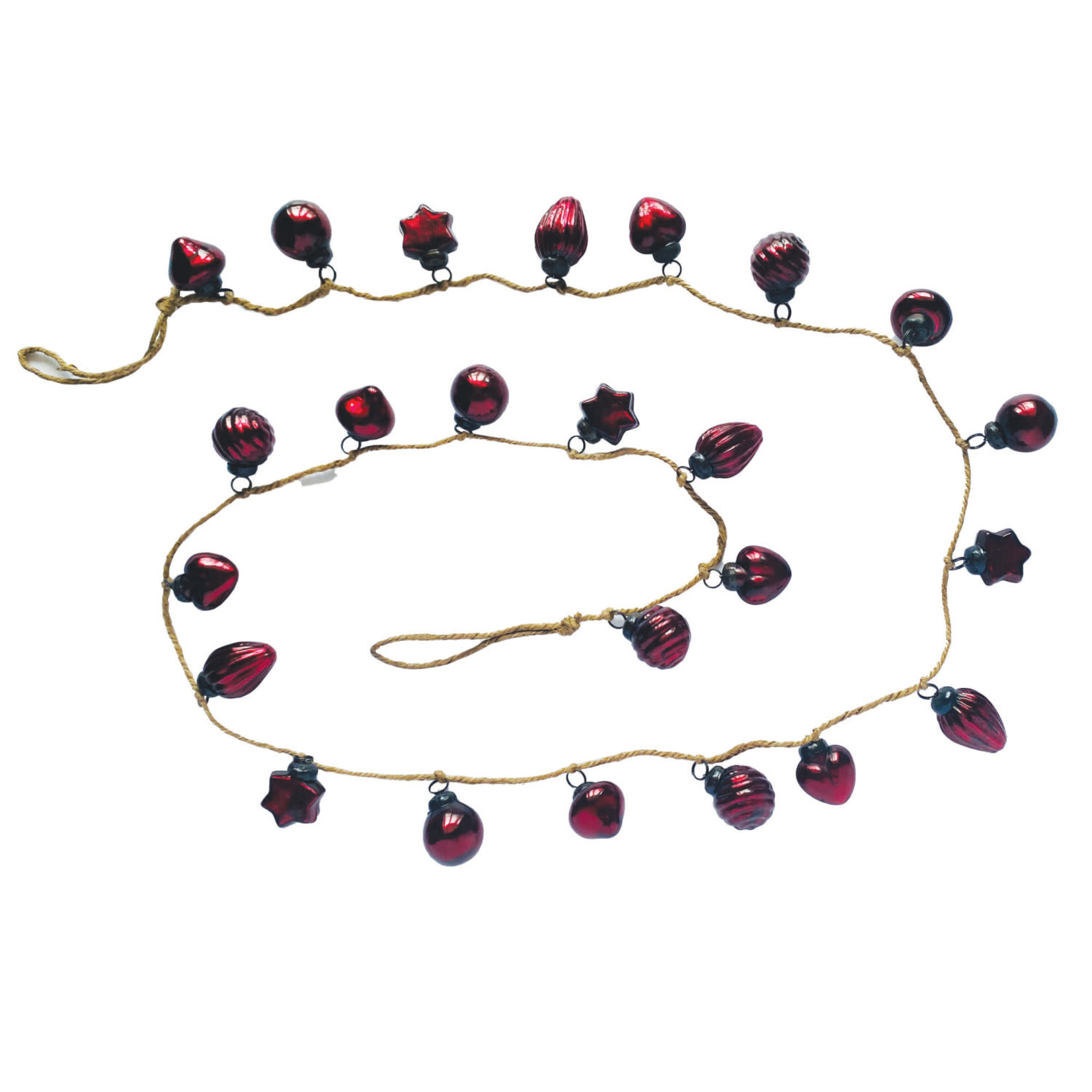 Mercury Glass Ornament Garland w/ Jute Cord, Burgundy, 72"