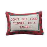 "Tinsel in a Tangle" Embroidered Holiday Lumbar Pillow, 14 X 9"