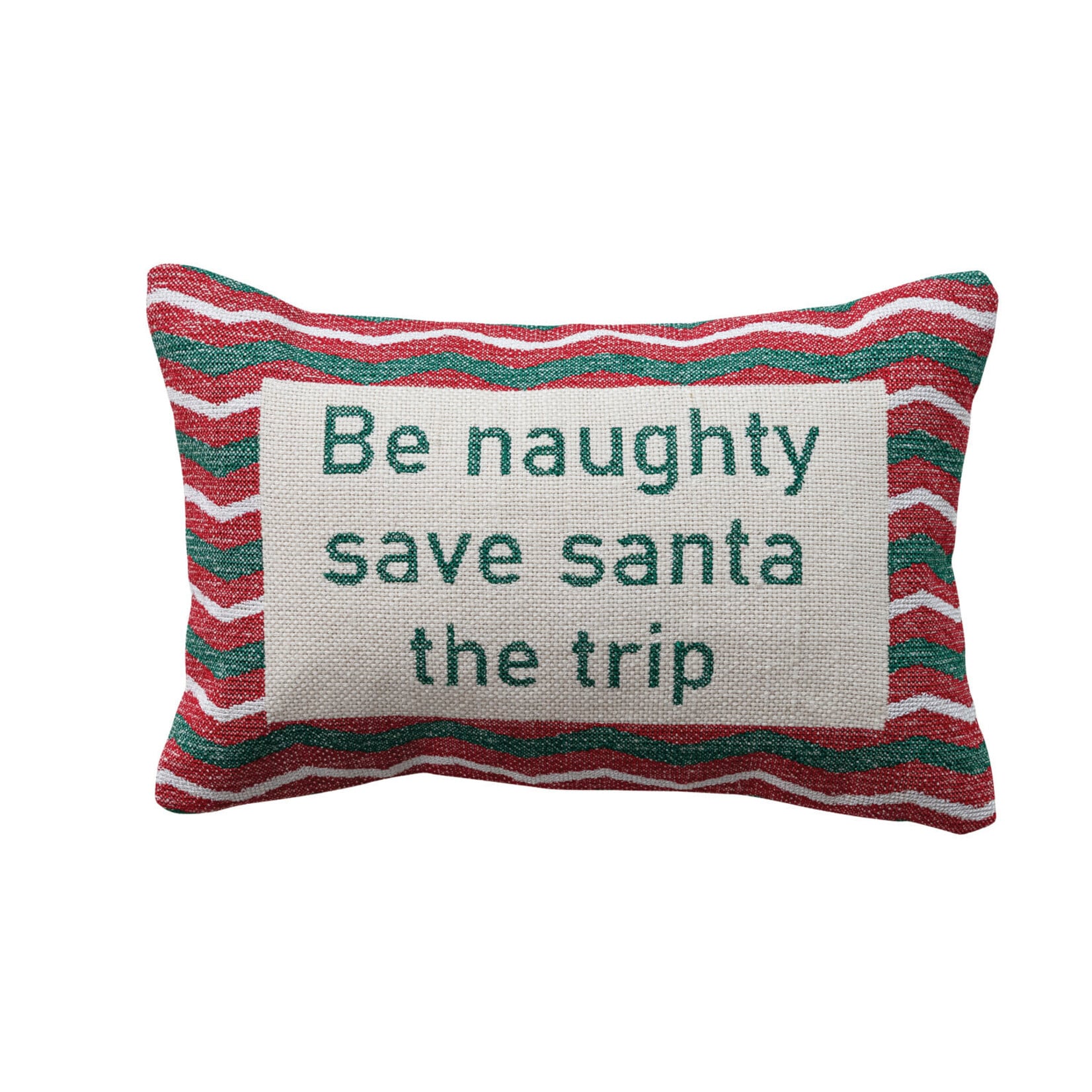 "Be Naughty" Embroidered Holiday Lumbar Pillow, 14 X 9"