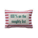 "Naughty List" Embroidered Lumbar Pillow, 14 X 9"