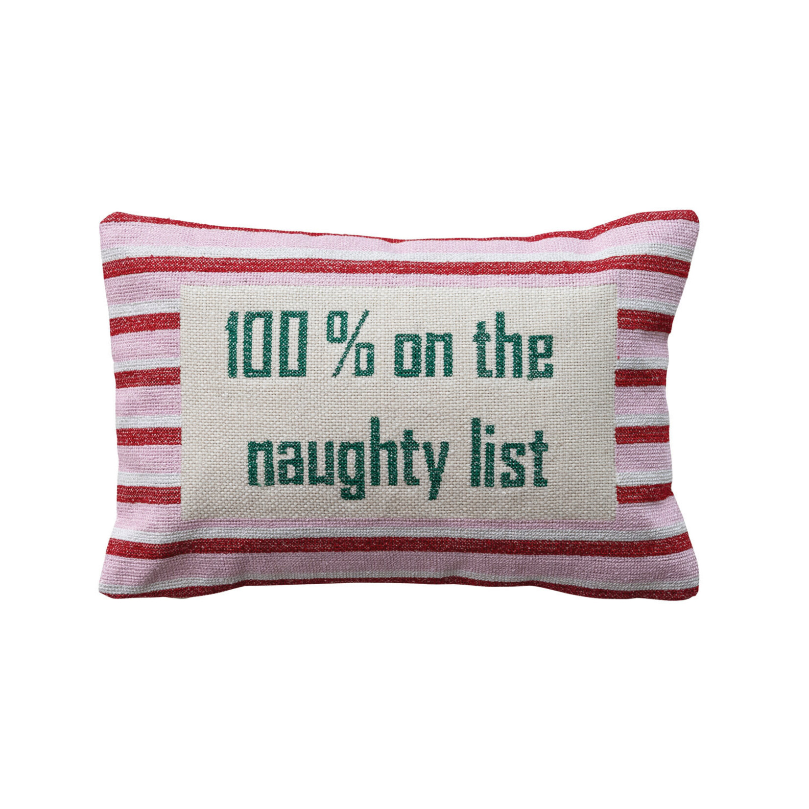 "Naughty List" Embroidered Lumbar Pillow, 14 X 9"
