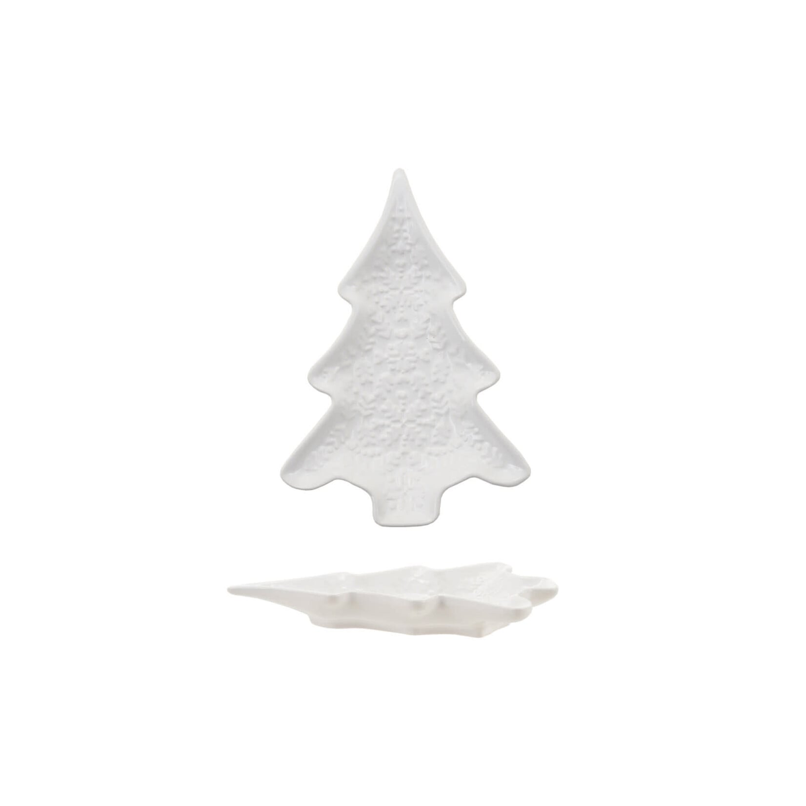 Tree Shaped Ceramic Dish, White, 6"