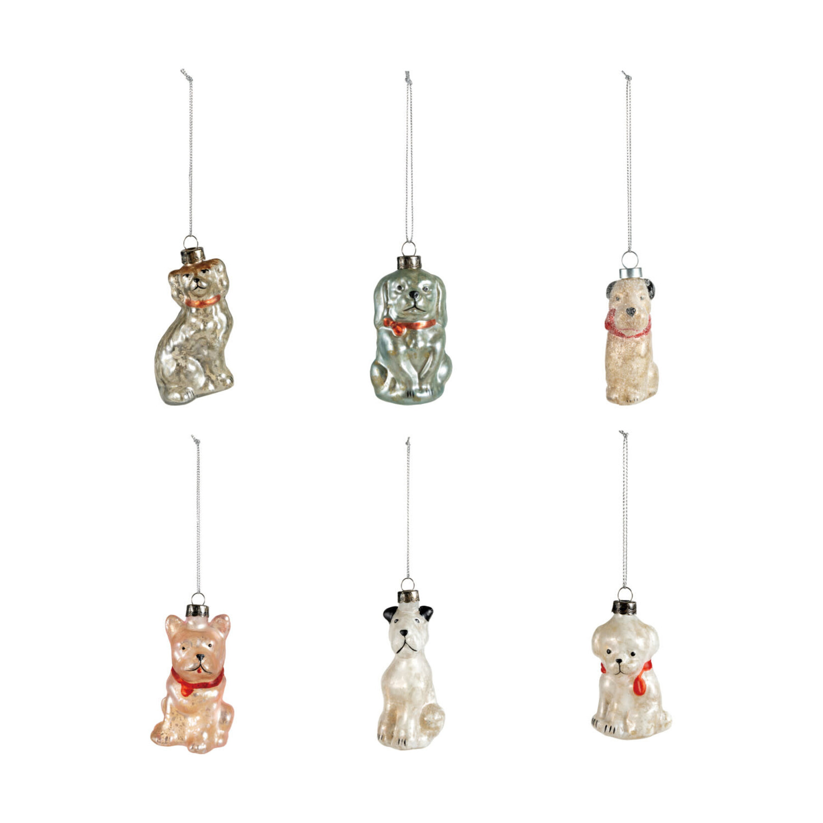 Assorted Mercury Glass Dog Ornament, 3.5 in.