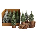 Faux Evergreen Trees with Natural Wood Slice Bases, Boxed Set of 24