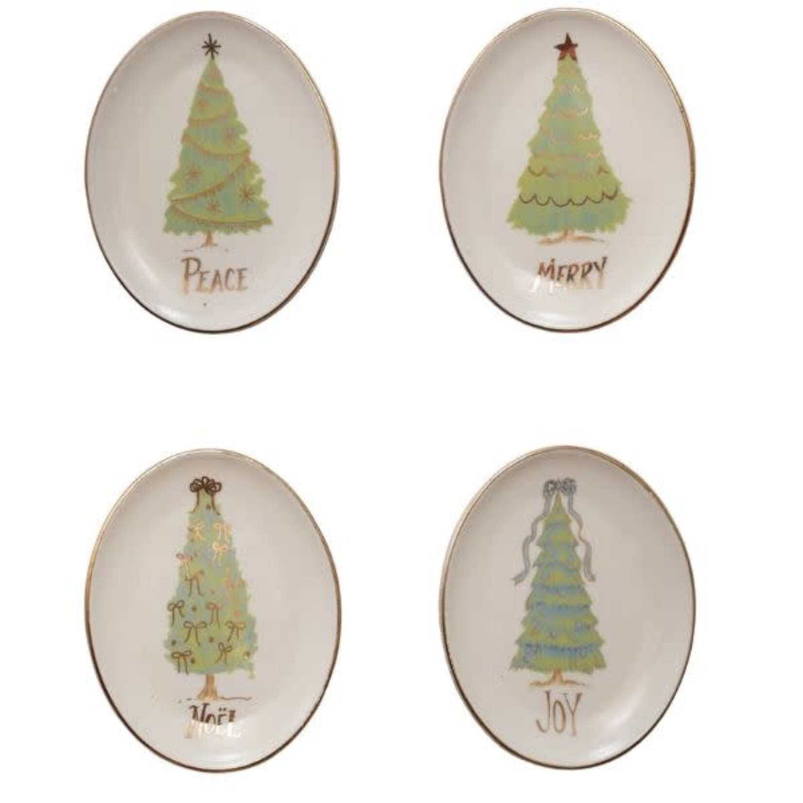 Oval Stoneware Christmas Tree Dish, Assorted, 5 X 4 in.