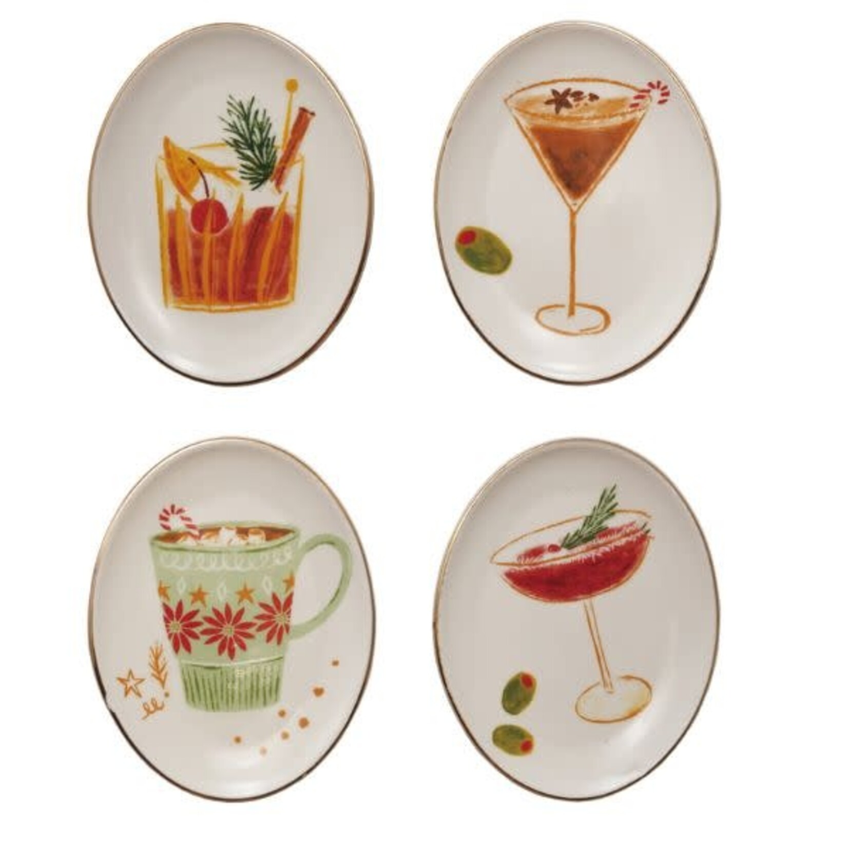 Oval Stoneware Holiday Cocktail Dish, Assorted, 5 X 4 in.