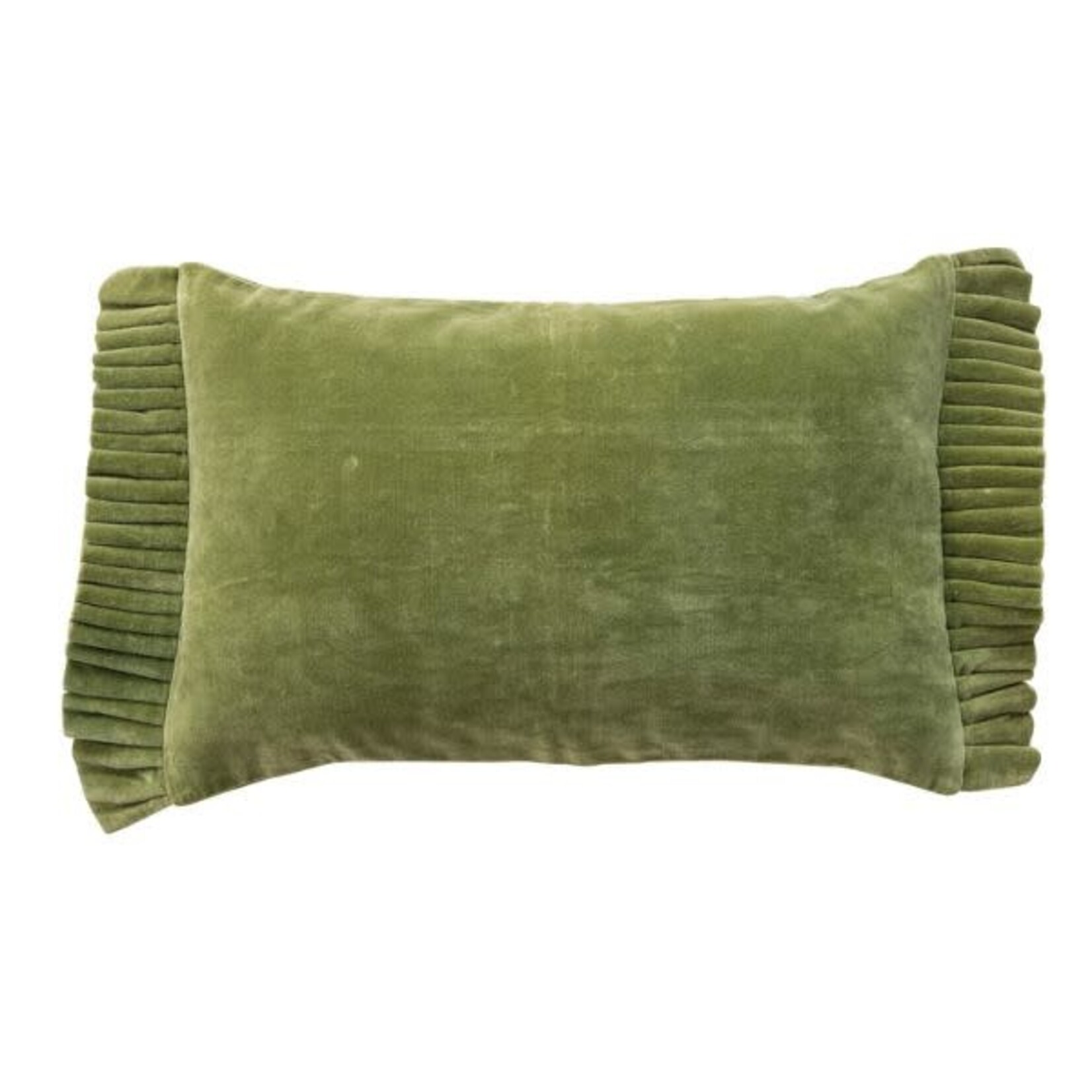 Velvet Lumbar Pillow with Ruffle Trim, Green, 24 X 16 in.