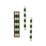 Taper Candles with Stripes, Green, Set of 2, 10 in.