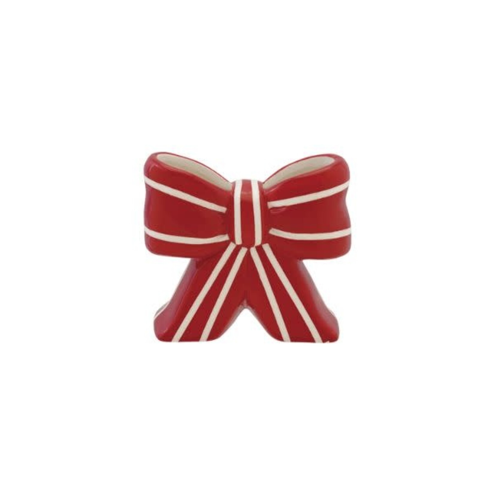 Ceramic Striped Bow Shaped Vase, Red & White, 5 X 2 X 4.5 in.