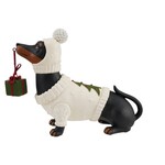Dachshund in Holiday Sweater & Hat with Present, 10 X 3.25 X 8 in.