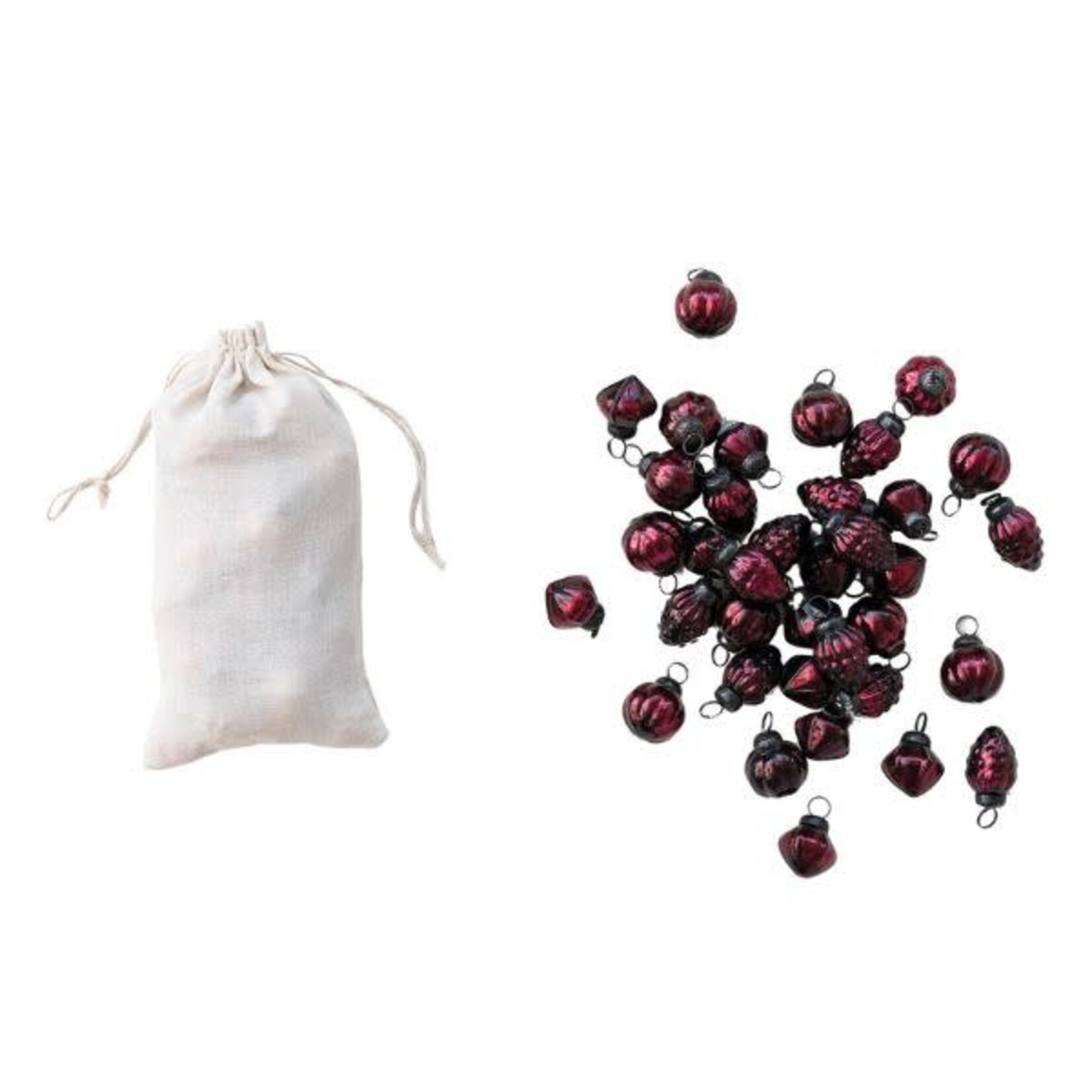 Embossed Mercury Glass Ornaments, Burgundy, Set of 36