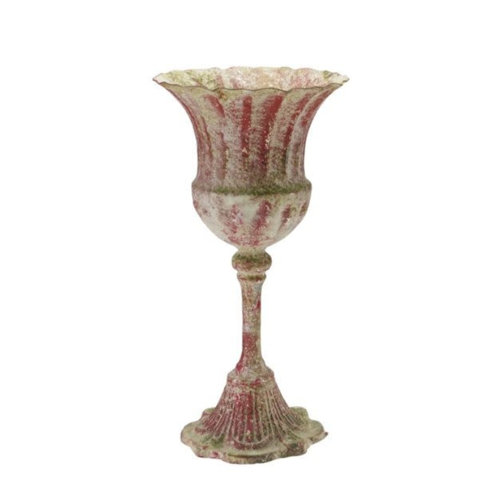 Distressed Metal Urn, Red, 4.75 X 9.25 in.