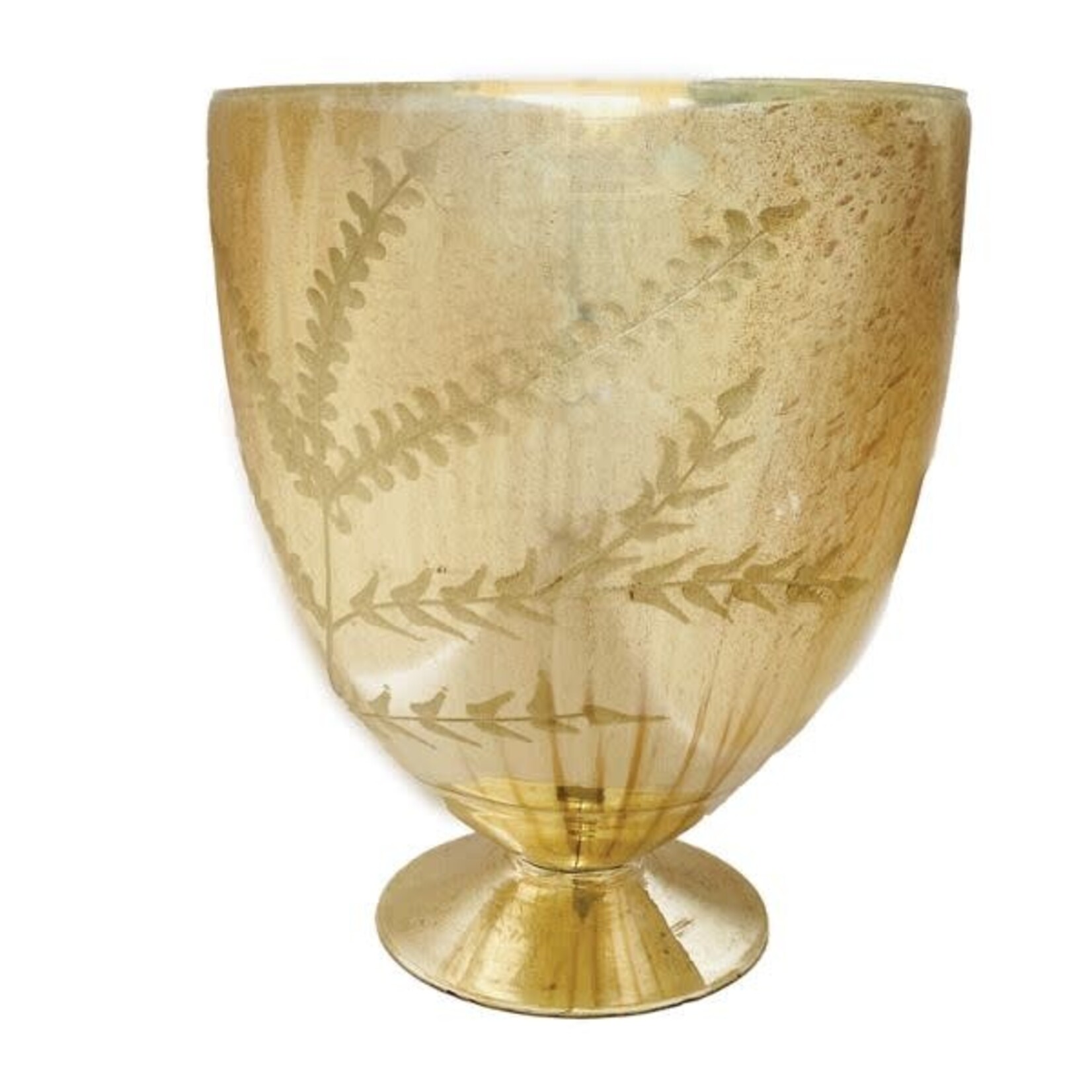 Etched Mercury Glass Footed Vase, Antique Silver, 9 X 10.5 in.