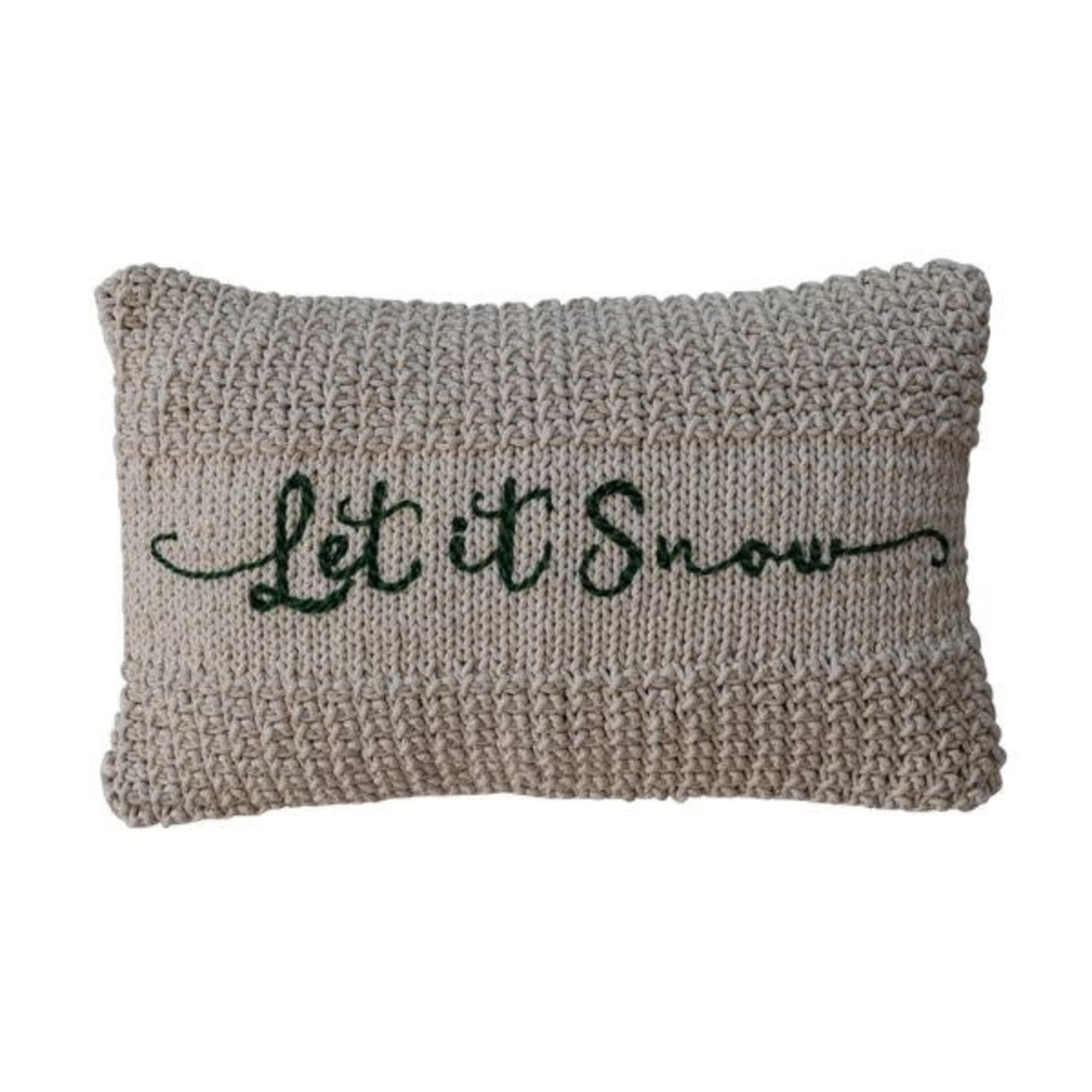 Let it Snow Embroidered Lumbar Pillow, Cream and Green, 22 X 14 in.