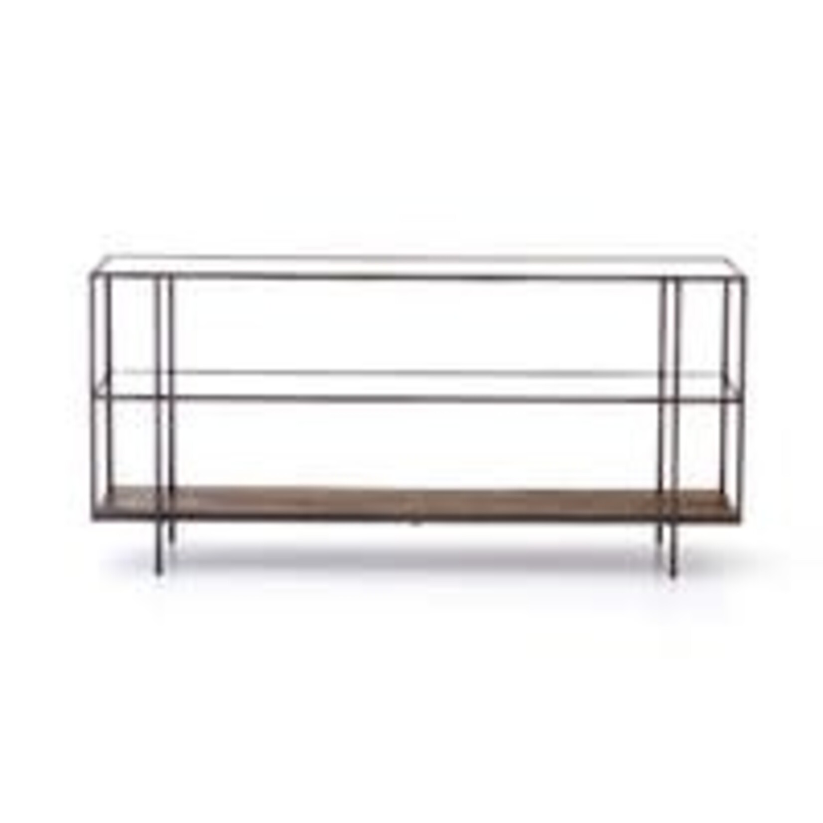 Byron Media Console Dark Iron Aged Brown Tempered Glass