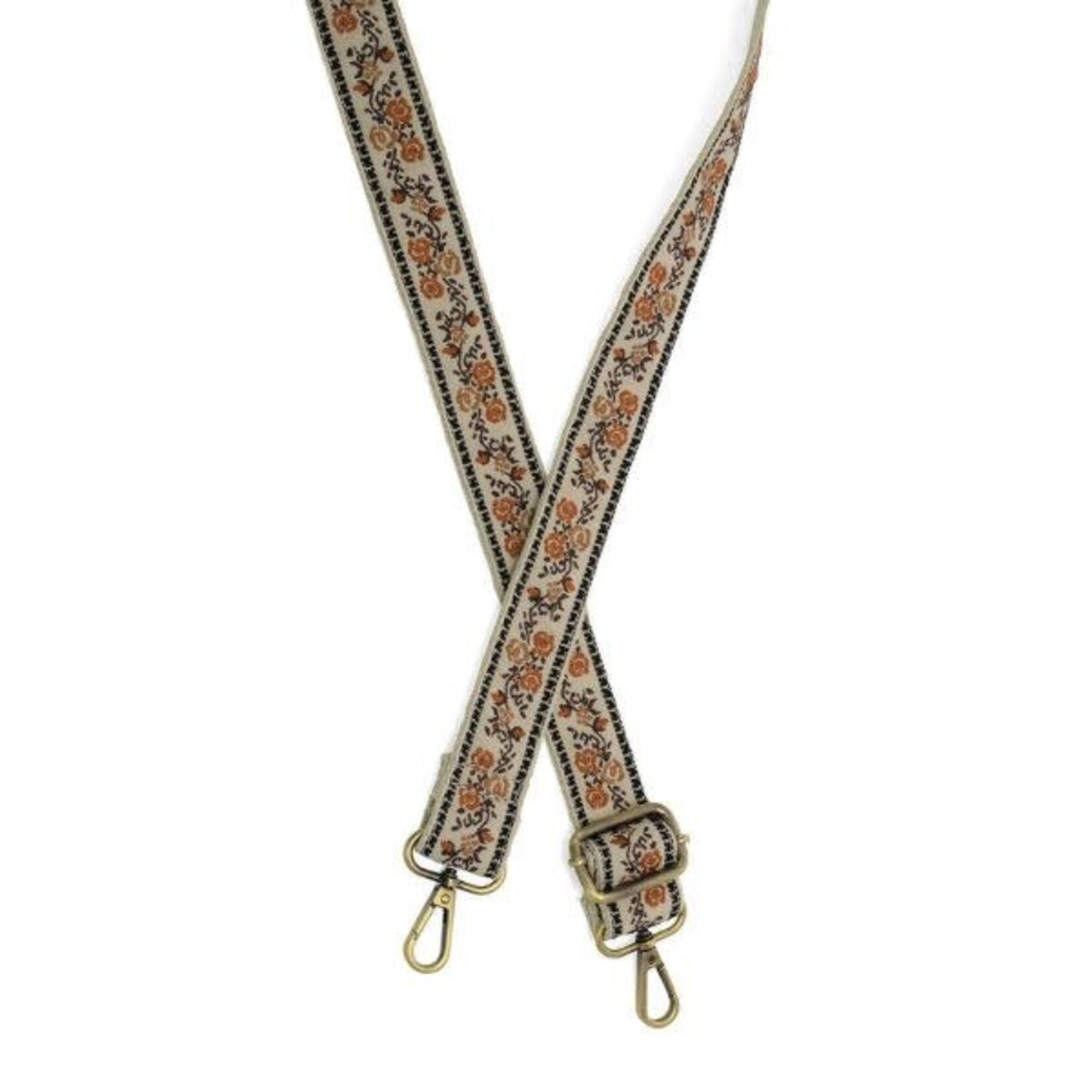 Joy Susan Sweeping Florals Embroidered Guitar Strap, Neutral