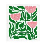 Swedish Dishcloth, Botanical Design, Green/Pink