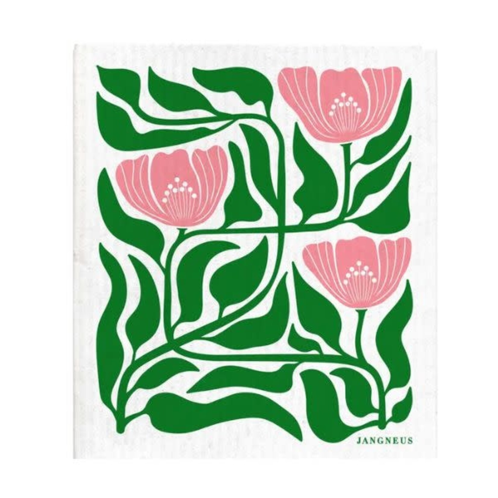 Swedish Dishcloth, Botanical Design, Green/Pink