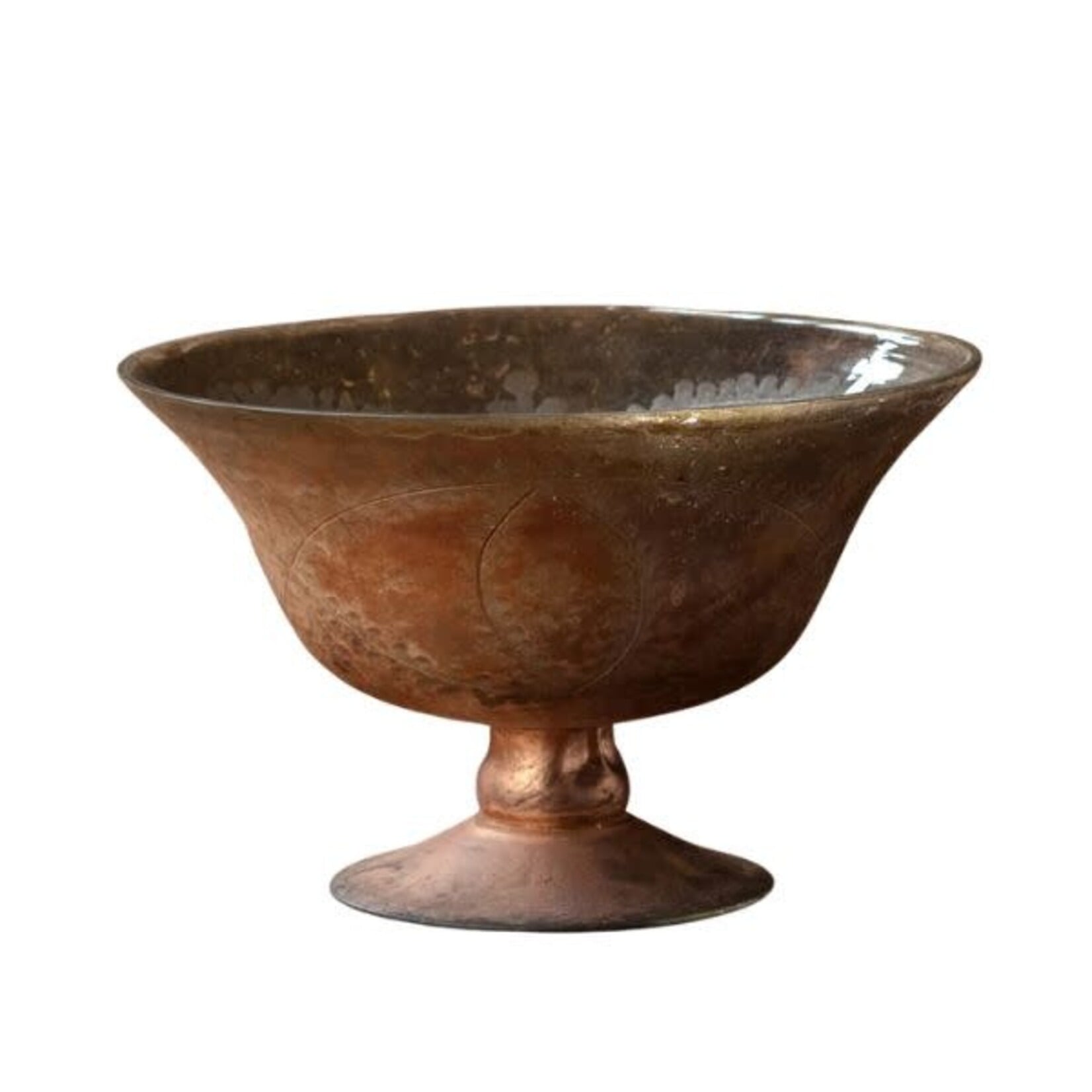 Antique Etched Compote, Copper, 8.6 X 8.6 X 5.7 in.