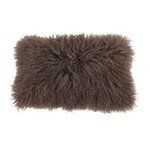 Fur Pillow, Mongolian Lamb, Poly Filled, Brown, 12 X 20 in.