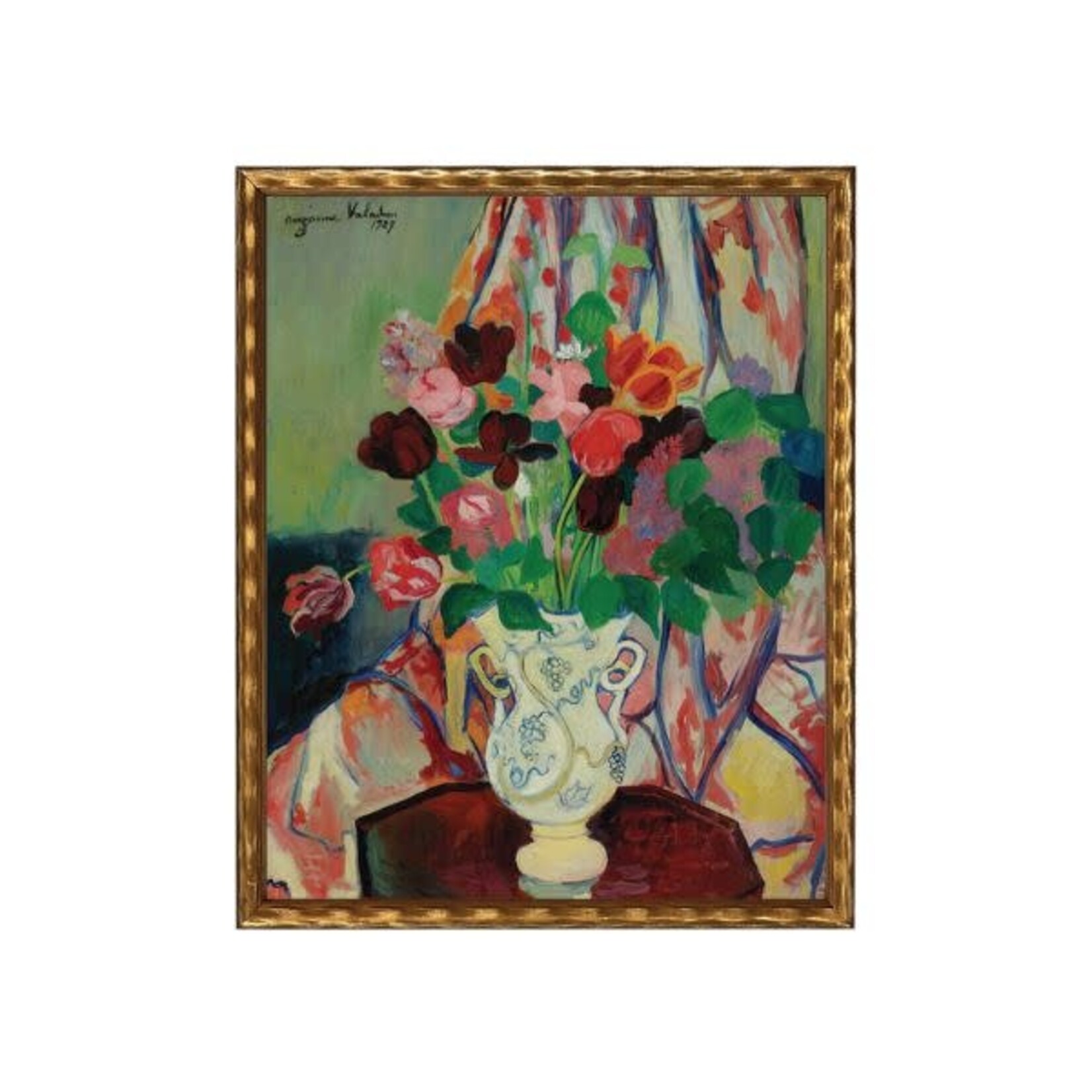 Antique Curiosities Inc Vintage Oil Painting of Flowers in Vase J, Beaded Pewter Frame, 12 X 16 in.