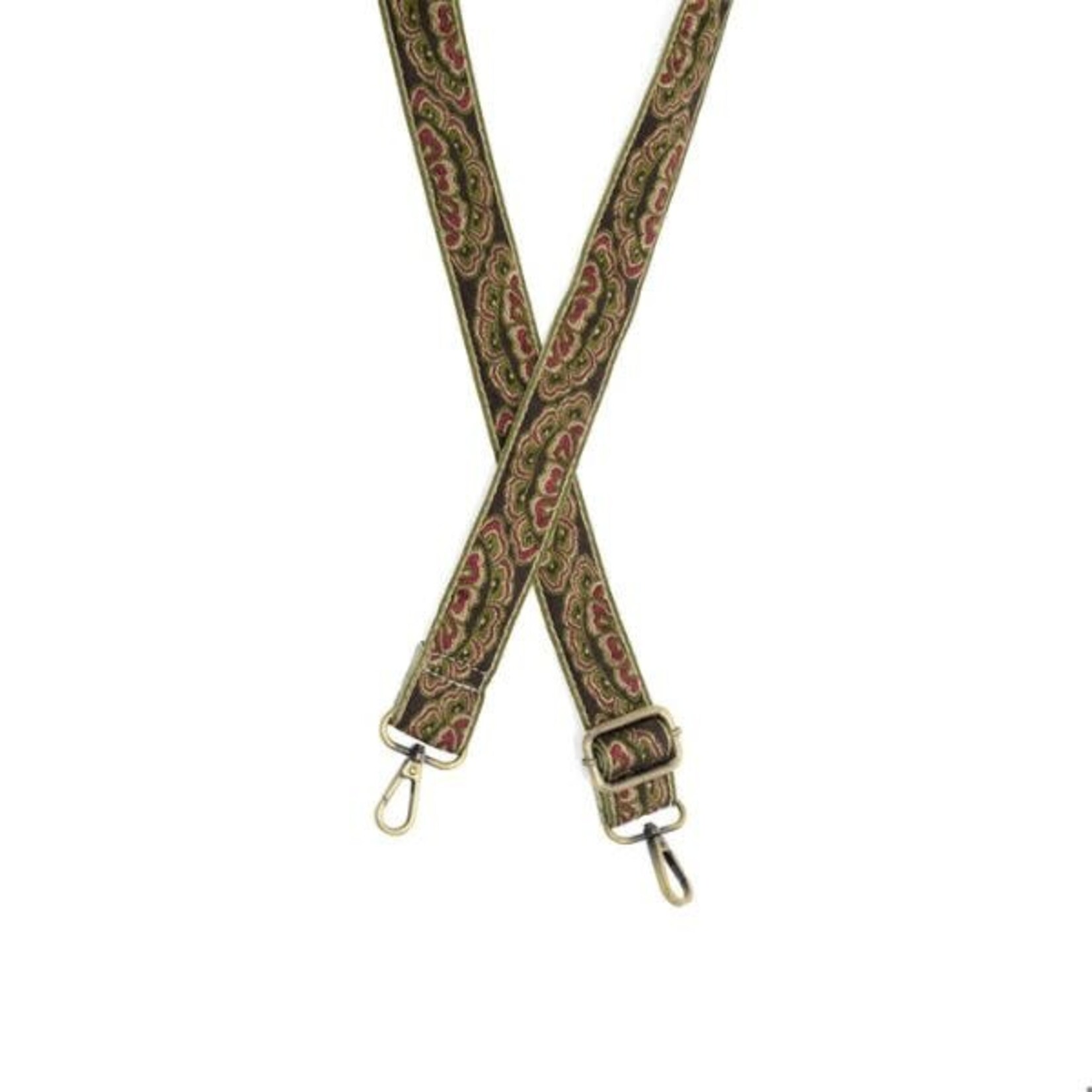 Joy Susan Ornate Petals Guitar Strap, Olive, 0.5 in.