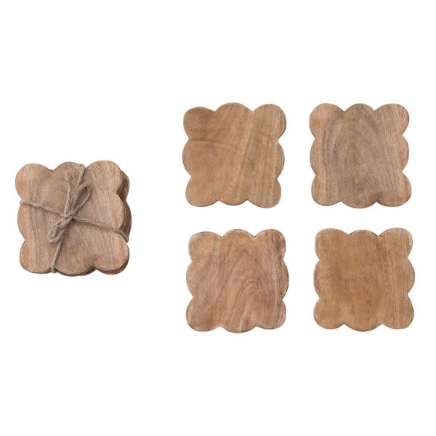 Mango Wood Scalloped Coasters, Natural, Set of 4