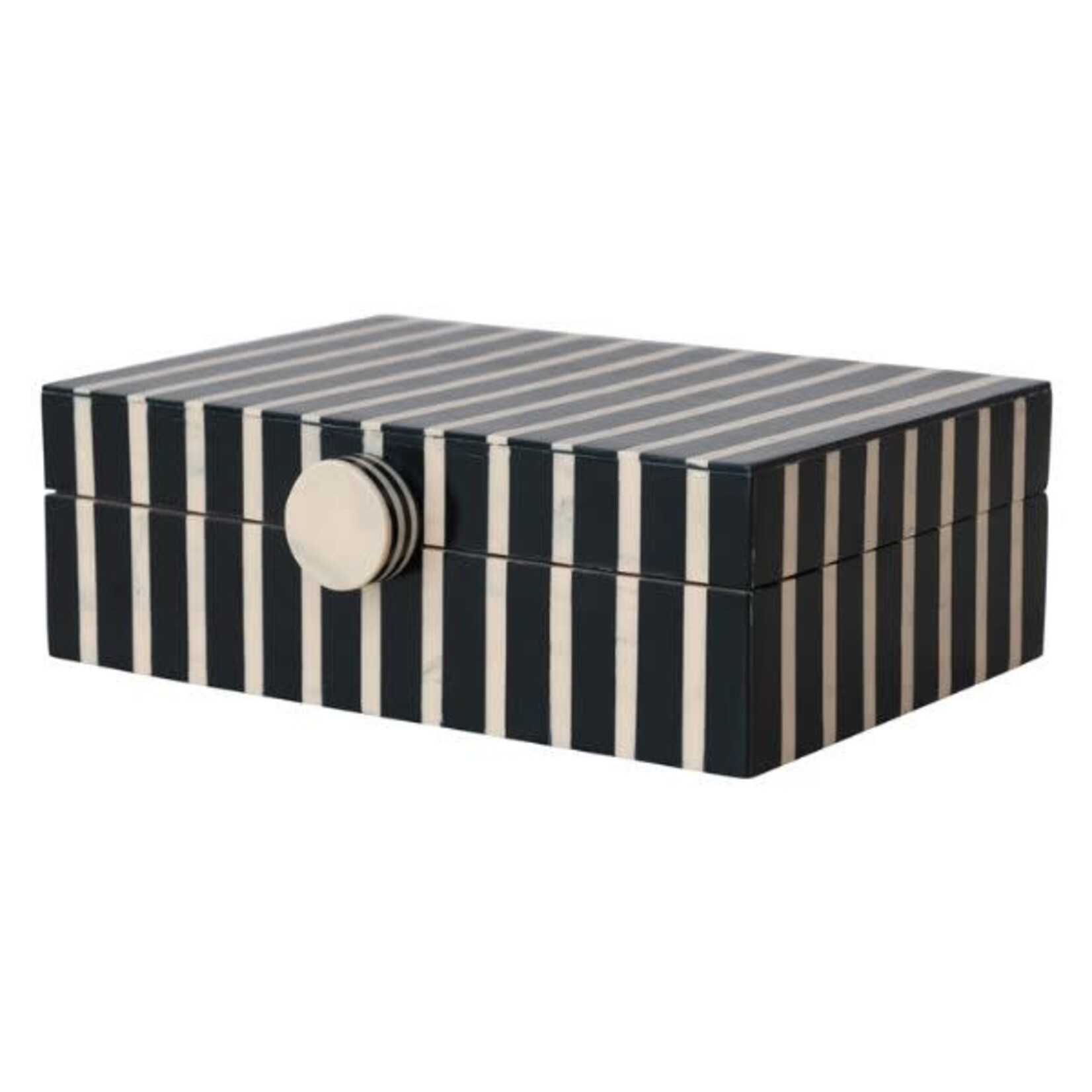 Mango Wood & Resin Striped Box, Black & Tan, 9 X 6 X 3 in.