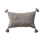 Embroidered Flower Lumbar Pillow with Tassels, Taupe, 20 X 12 in.