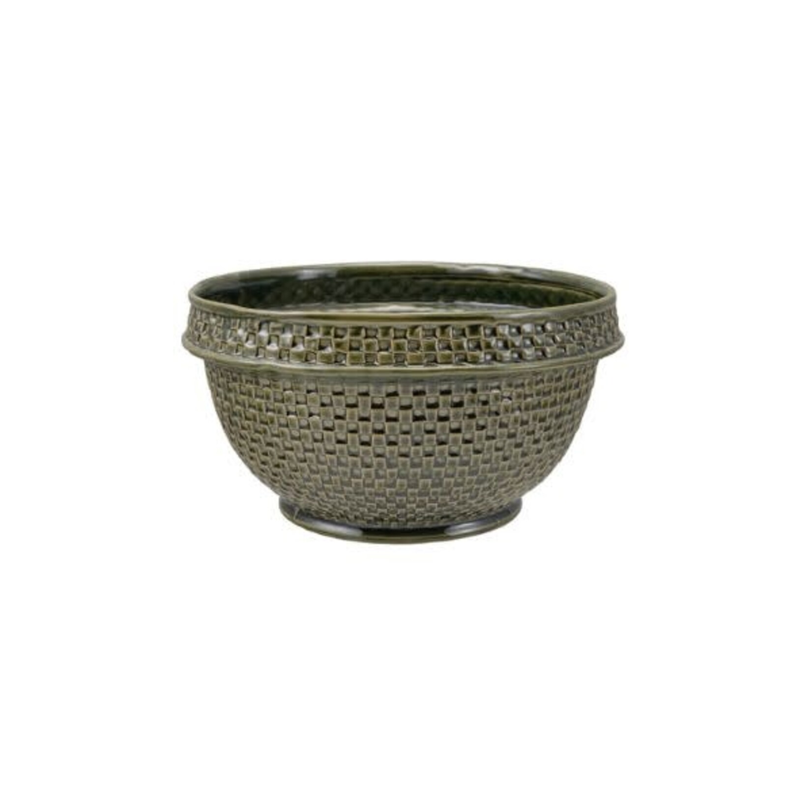 Stoneware Basket Weave Bowl, Green, 11.25 X 6 in.