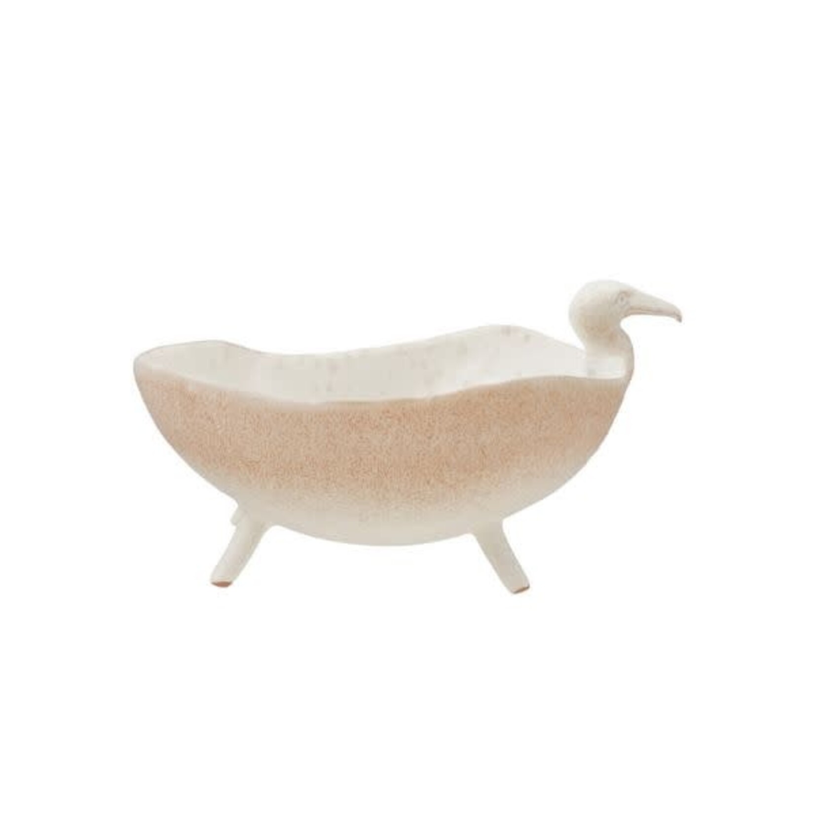 Footed Bird Bowl, White Speckled