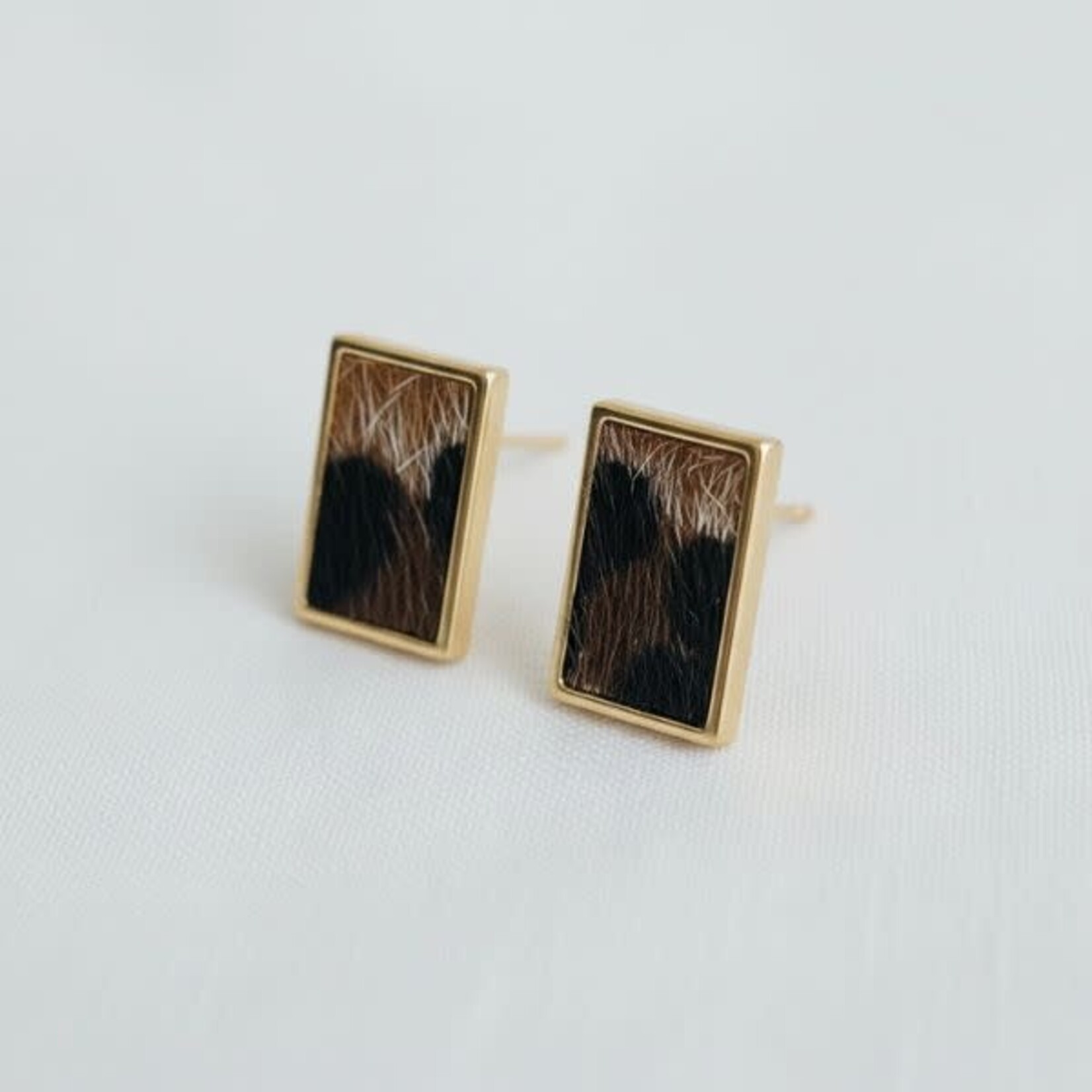 Ellemadera Flocked Leopard Print Stud Earrings, 0.8 X 0.5 in.
