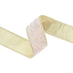 LA Ribbons Wholesale Wired 1.5 in. Double Sided Floral Embossed Velvet Ribbon Ivory and Gold, 10 yd.