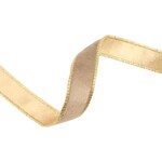 LA Ribbons Wholesale Wired 1 in. Reversible Classic Velvet Ribbon, Latte and Gold, 10 yd.