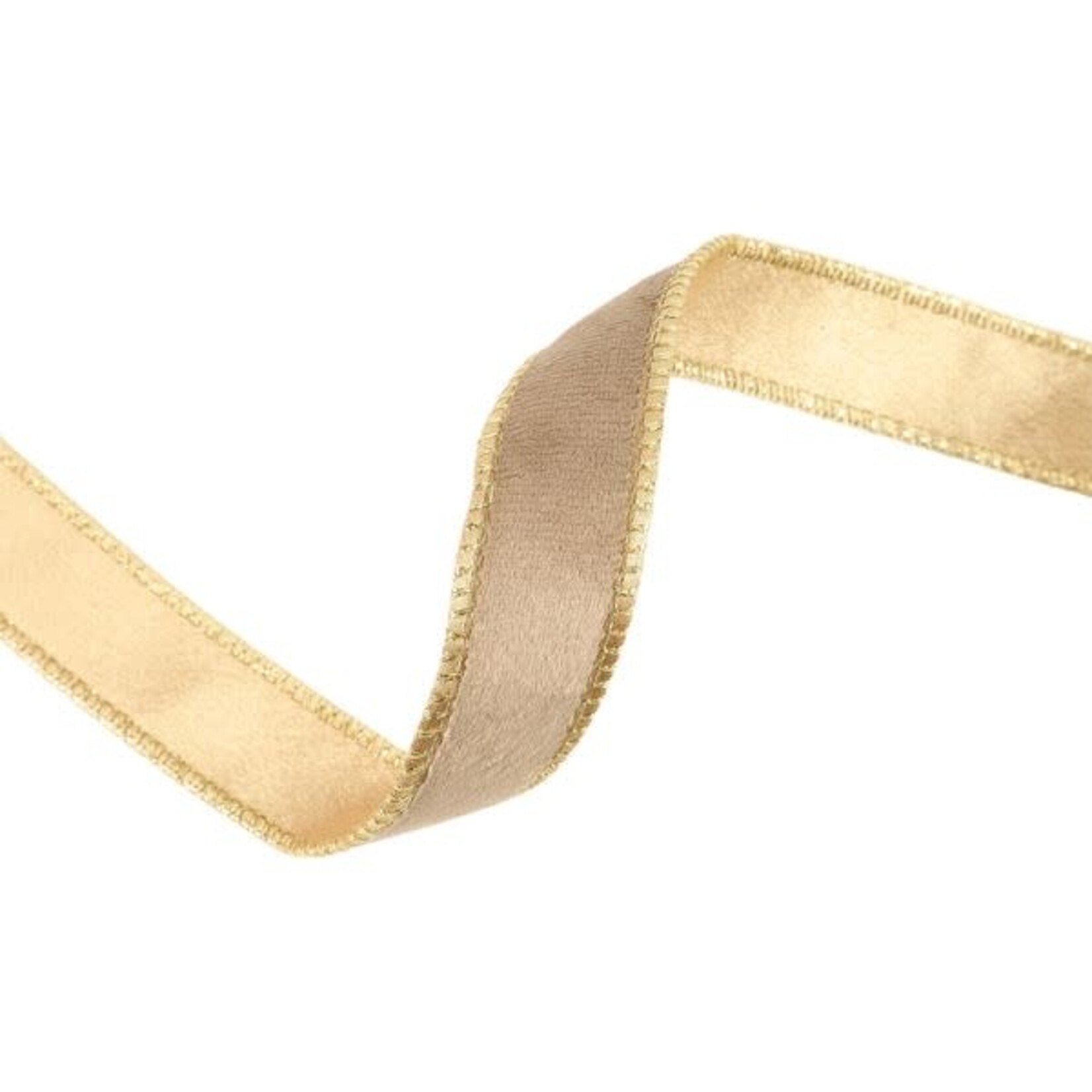 LA Ribbons Wholesale Wired 1 in. Reversible Classic Velvet Ribbon, Latte and Gold, 10 yd.