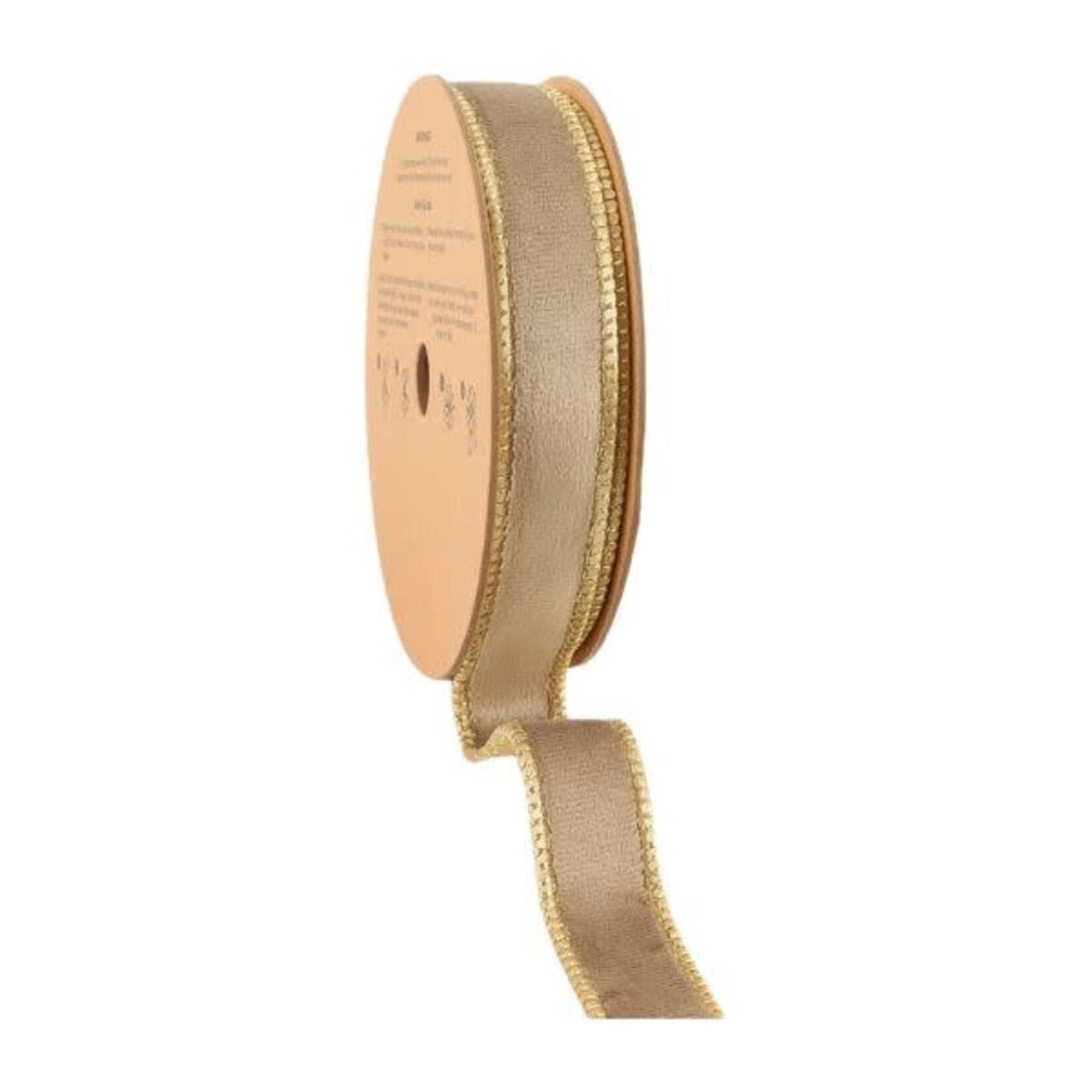 LA Ribbons Wholesale Wired 1 in. Reversible Classic Velvet Ribbon, Latte and Gold, 10 yd.