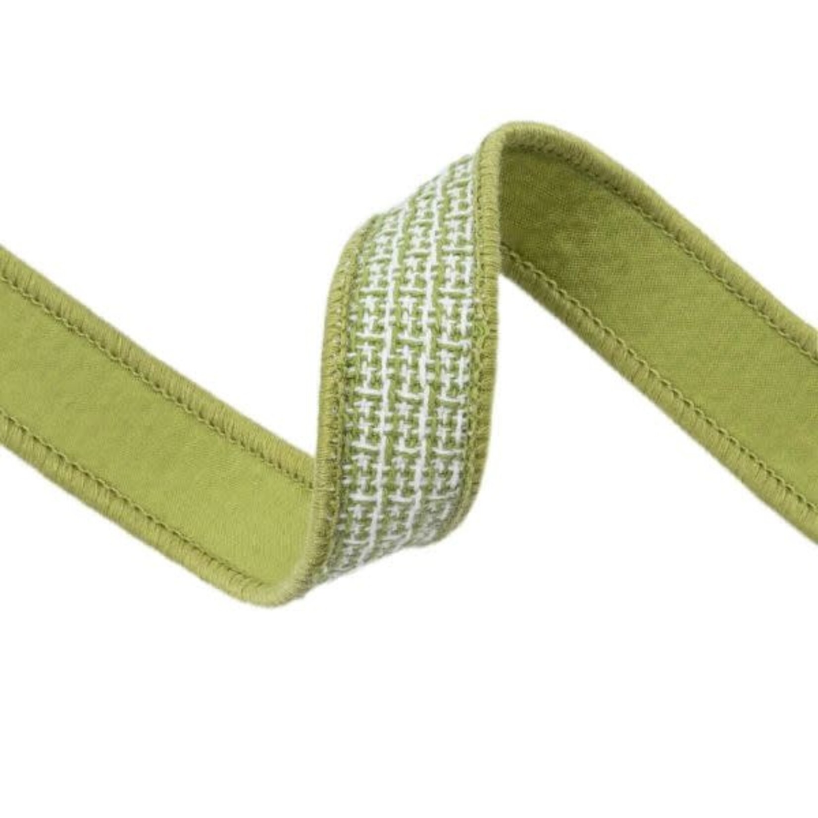 LA Ribbons Wholesale Wired 1 in. Jacquard Ribbon, Green and White, 10 yd.