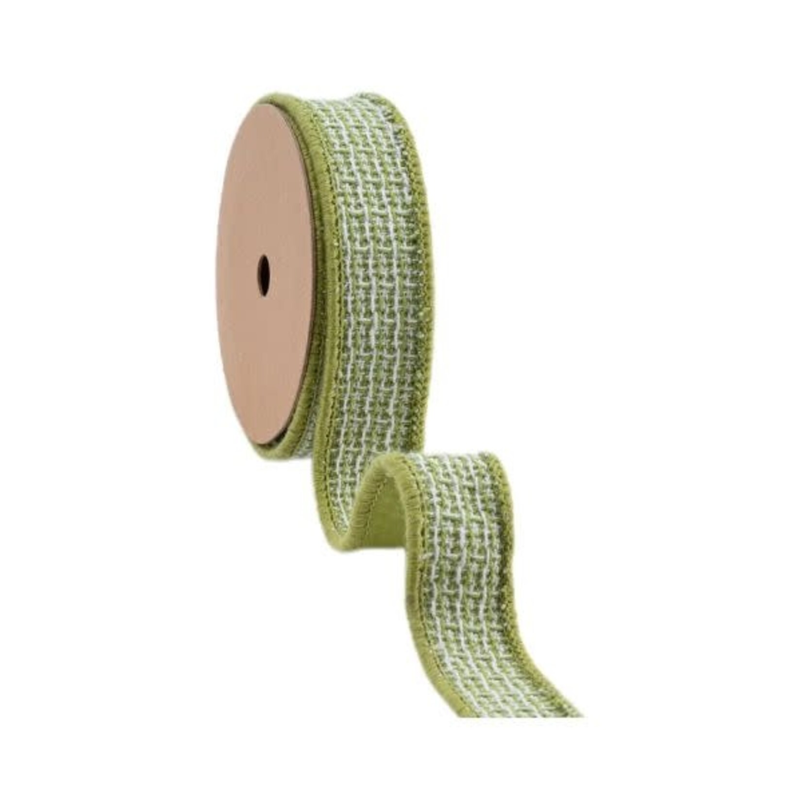 LA Ribbons Wholesale Wired 1 in. Jacquard Ribbon, Green and White, 10 yd.