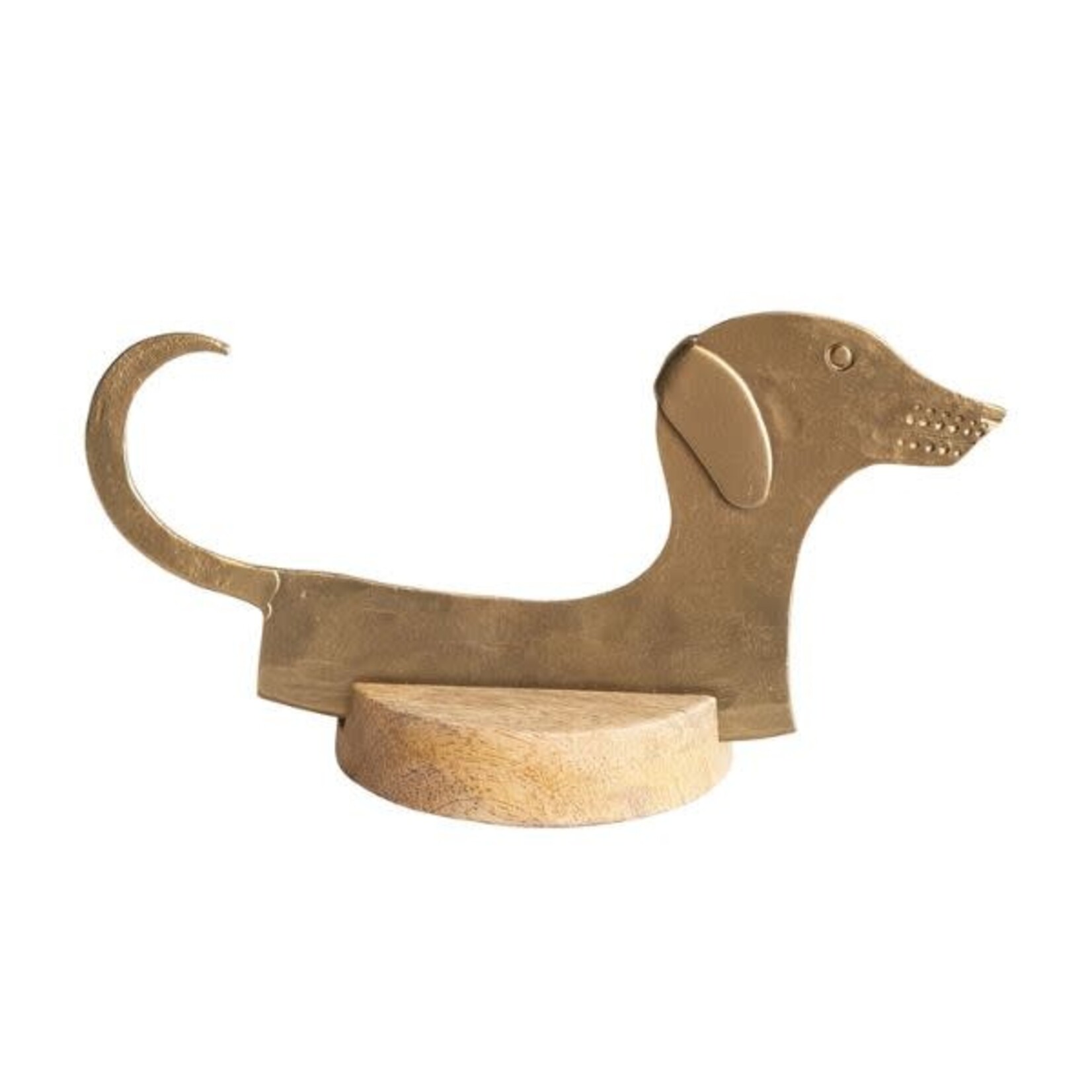 Antique Brass Dog Cheese Knife with Mango Wood Stand, 6 in.