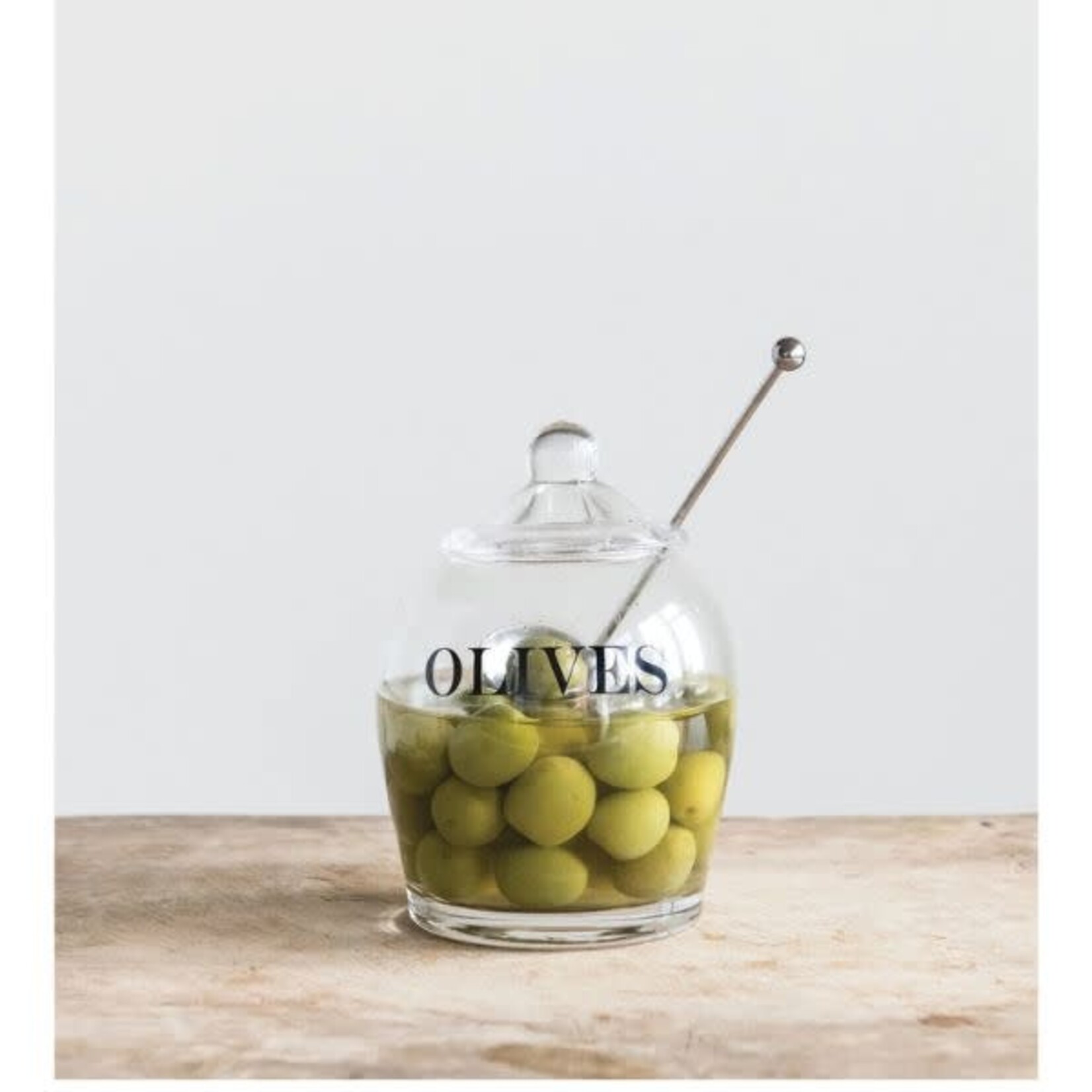 Olives Glass Jar with Slotted Spoon, 4 X 5.5 in.