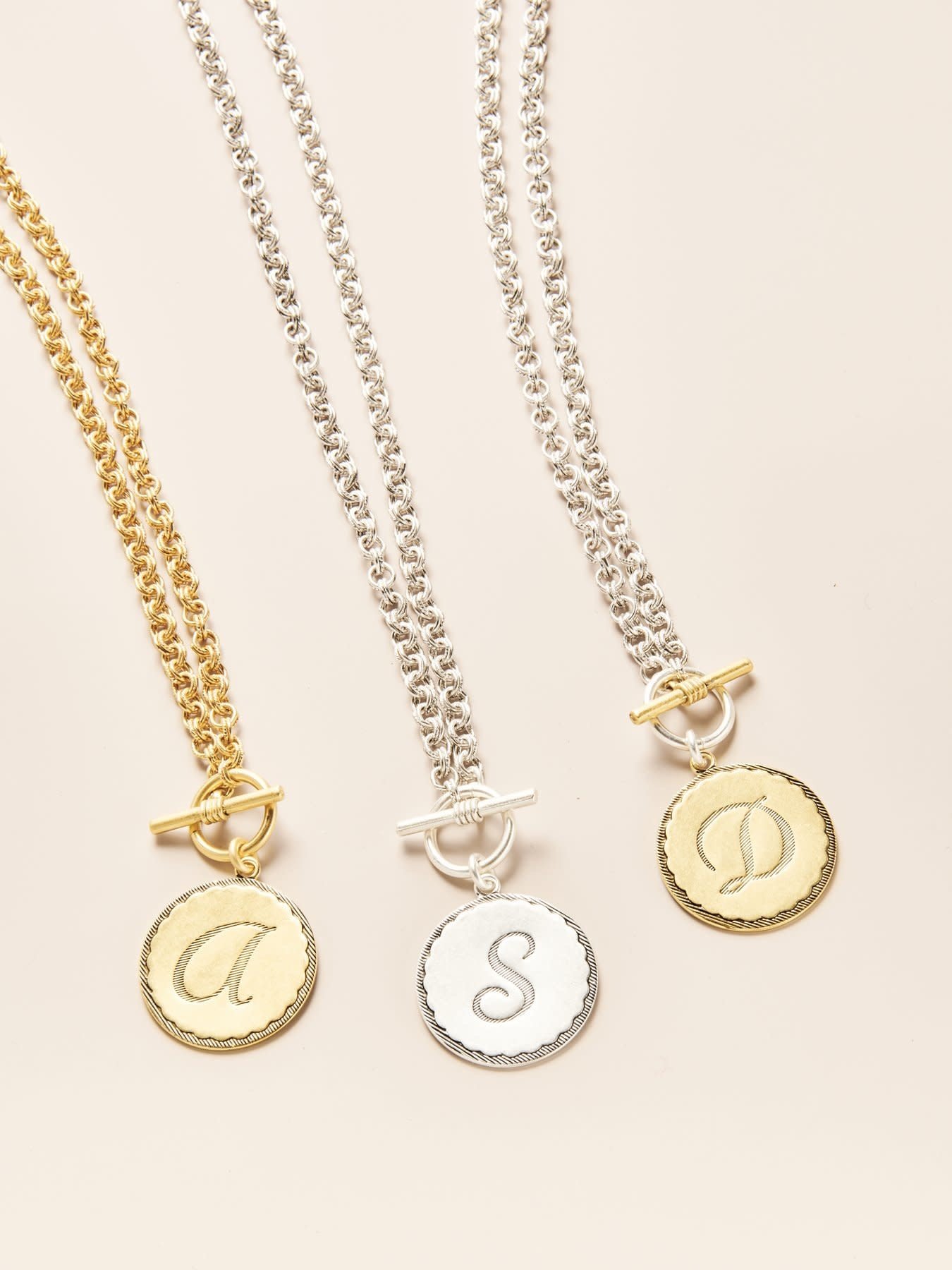 John Wind Toggle Sorority Gal Initial Necklaces Two-Tone C