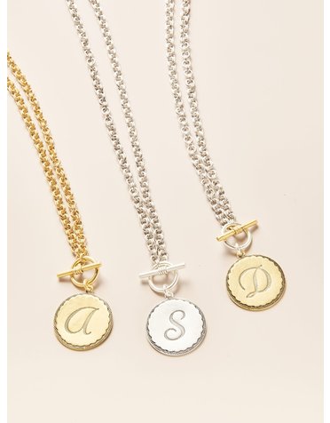 John Wind Toggle Sorority Gal Initial Necklaces Two-Tone N